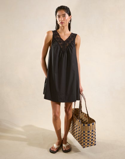 Poplin Lace Trim Mini Dress