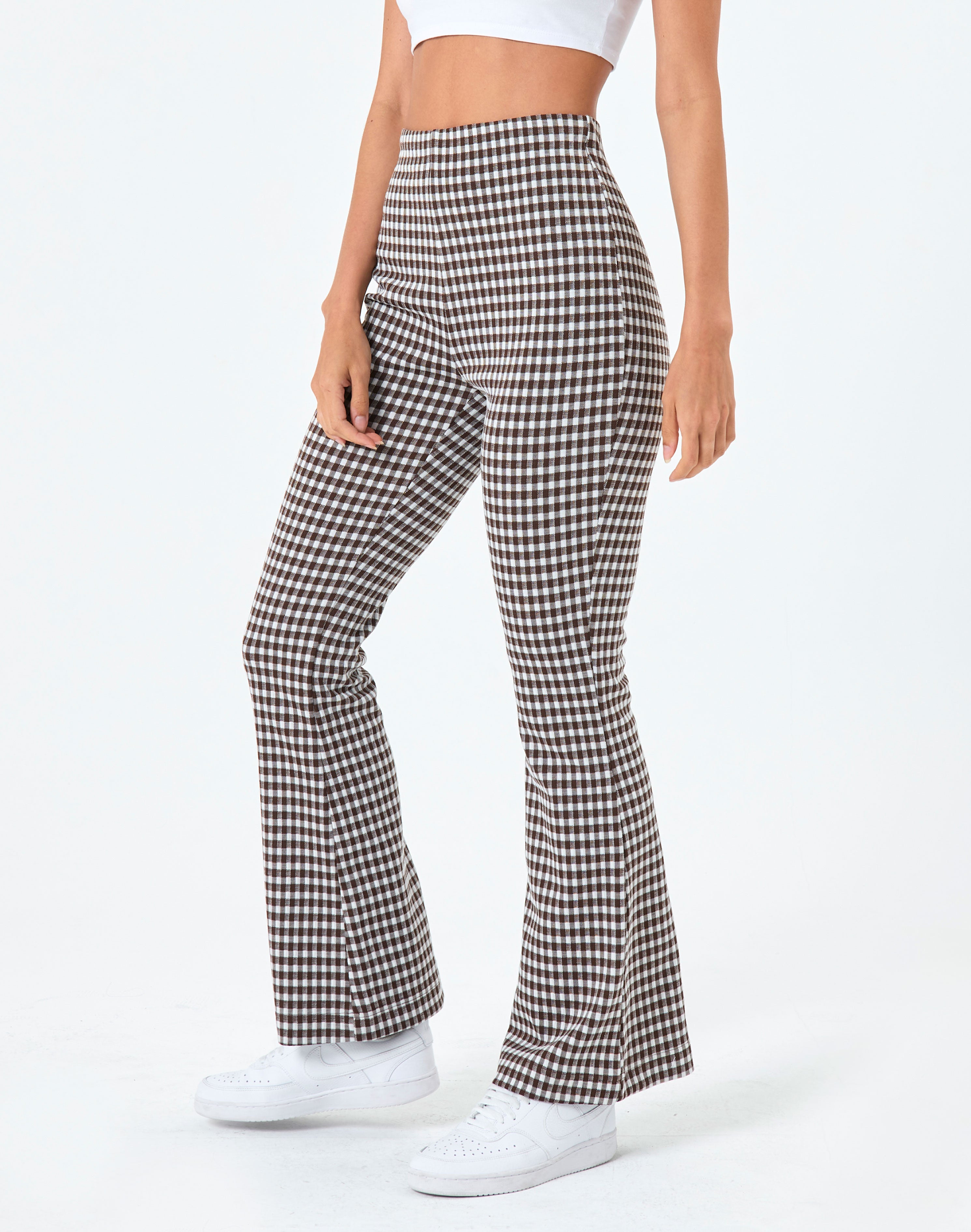 Gingham High Rise Flare Ponte Pant in 