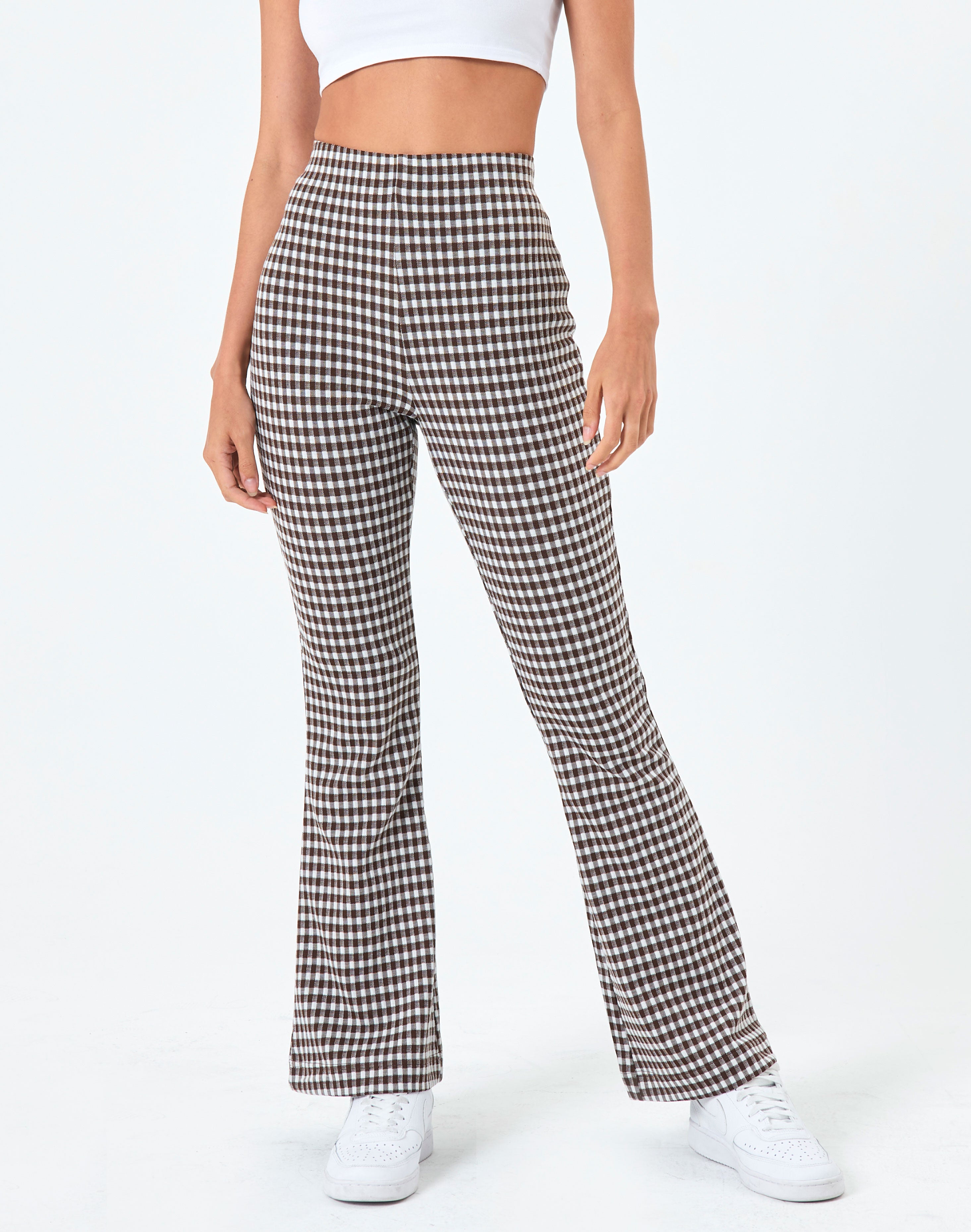 Gingham High Rise Flare Ponte Pant