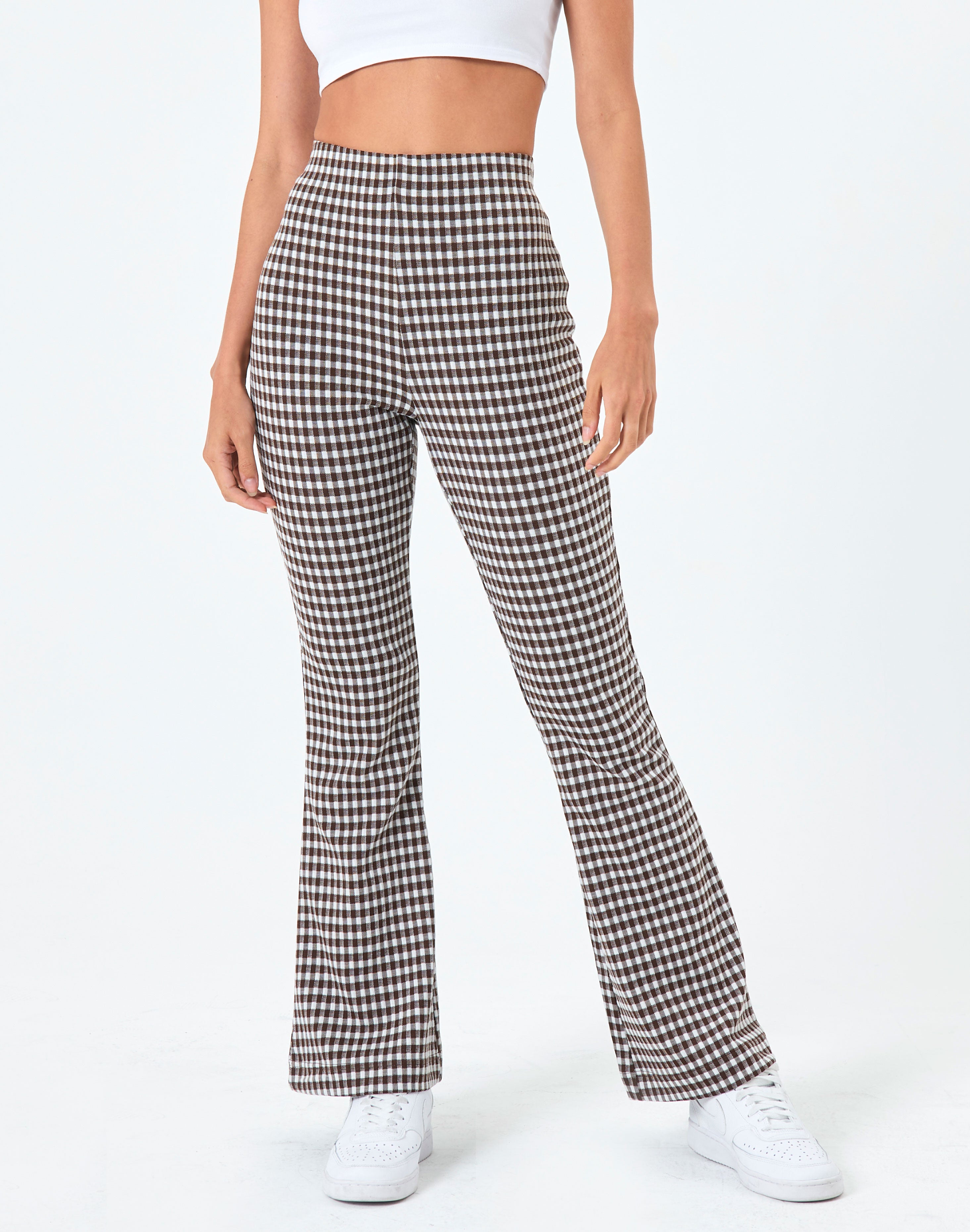Gingham High Rise Flare Ponte Pant in 