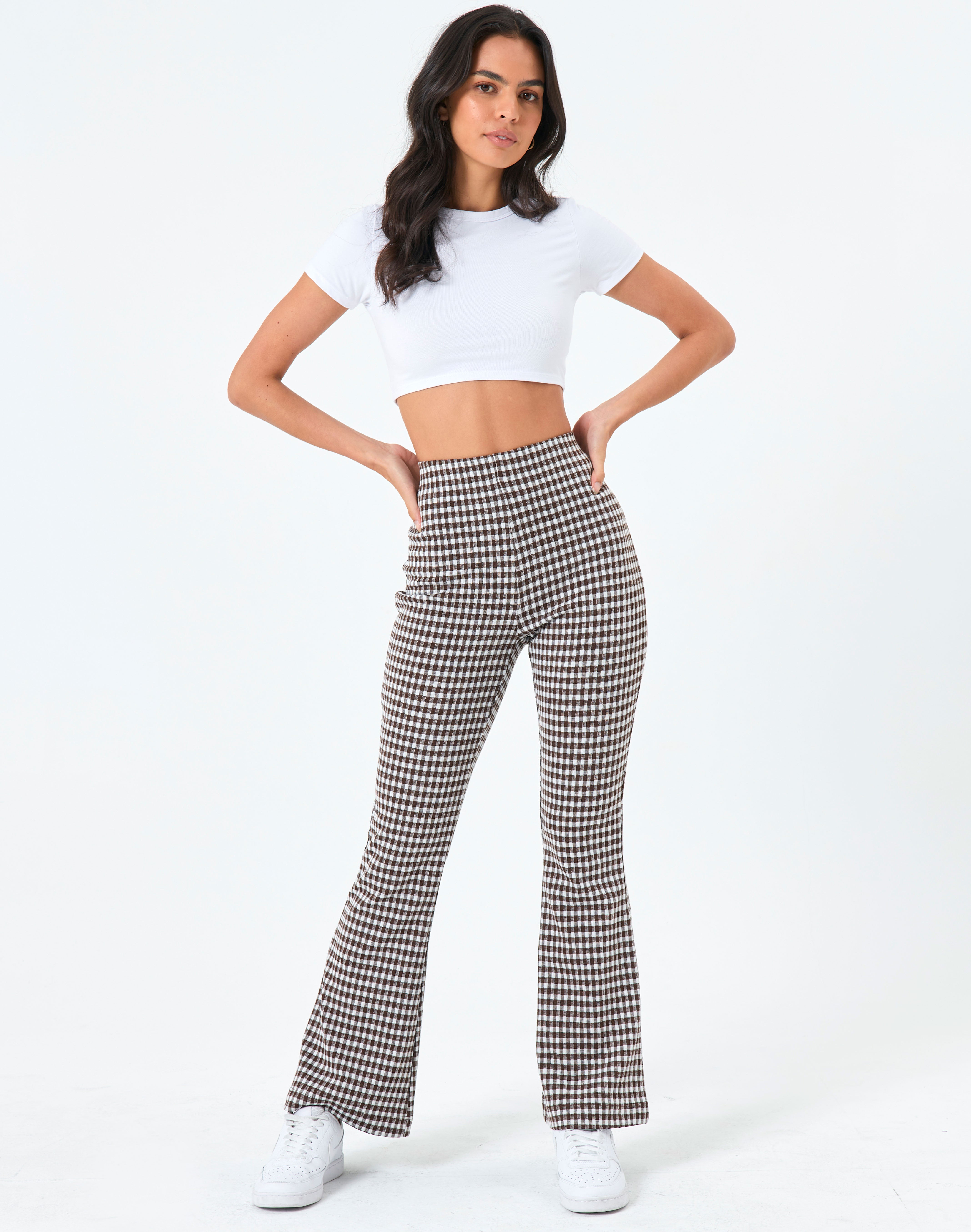Gingham High Rise Flare Ponte Pant in 