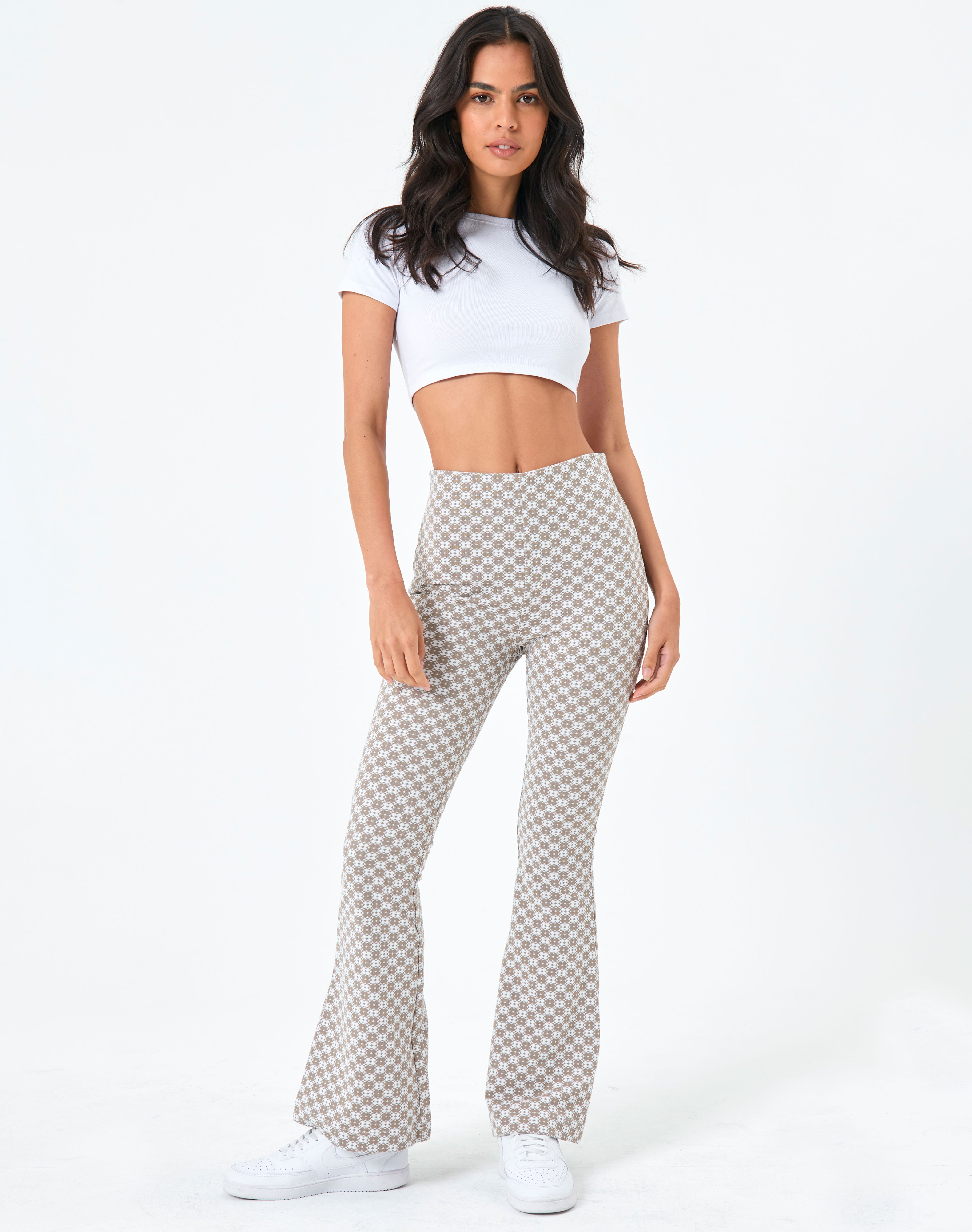 Geo High Rise Flare Ponte Pant in Print 