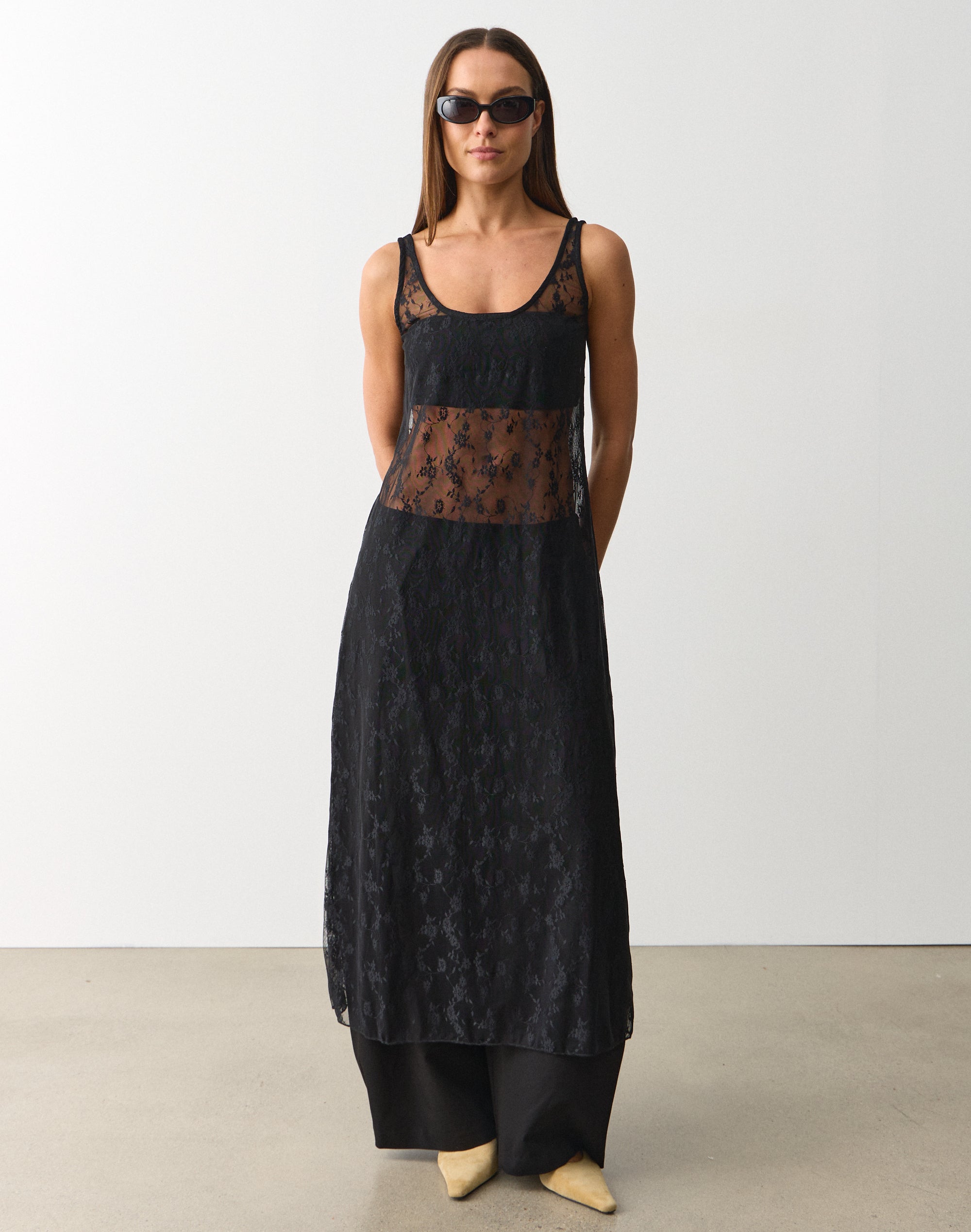 glassons long dresses Sheer Lace Maxi Dress