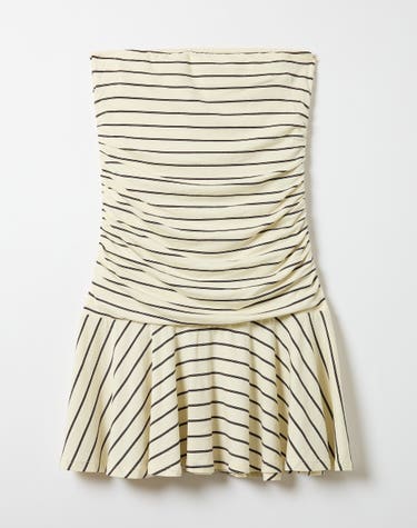 Strapless Drop Waist Mini Dress in Caribbean Fudge Bobby Stripe