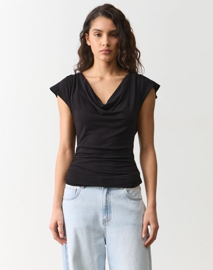 Ruched Cowl Neck Multiwear Top