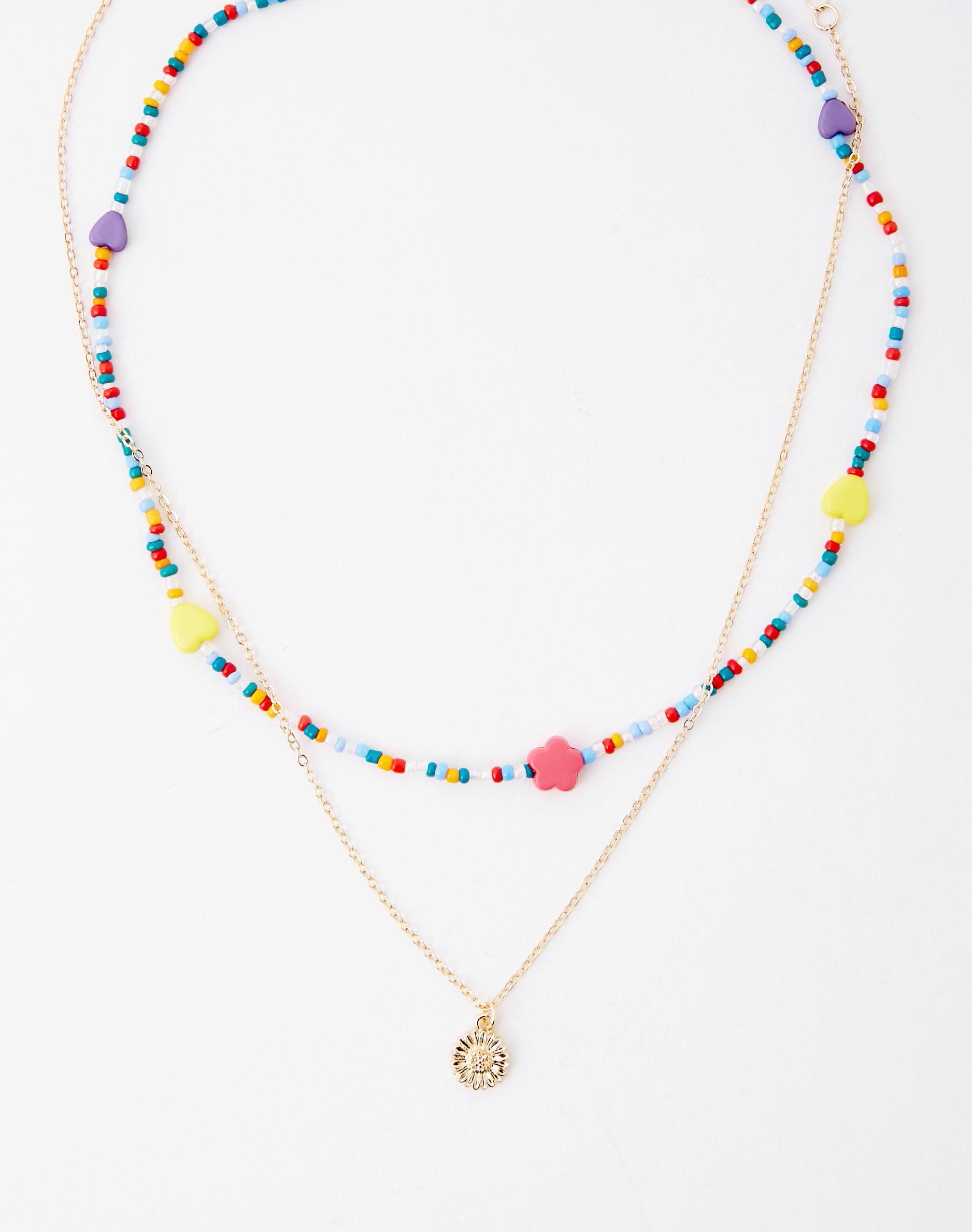 Flower Bead Necklace 2 Pack in Multi 