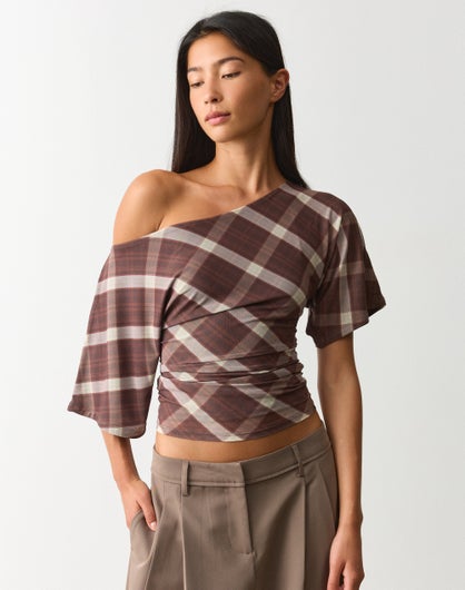Ruched Slash Neck Top