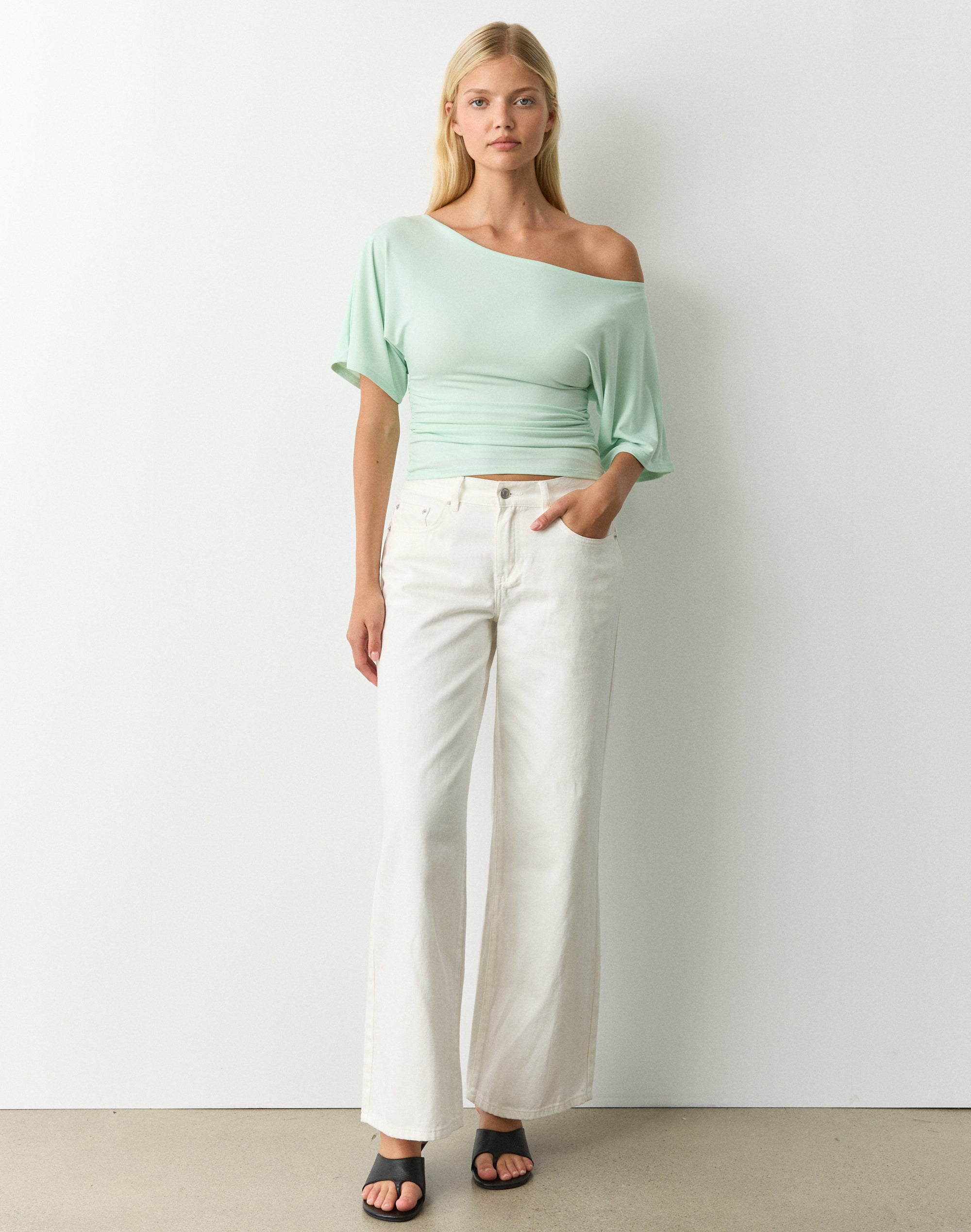 Ruched Slash Neck Top in Mintini | Glassons US