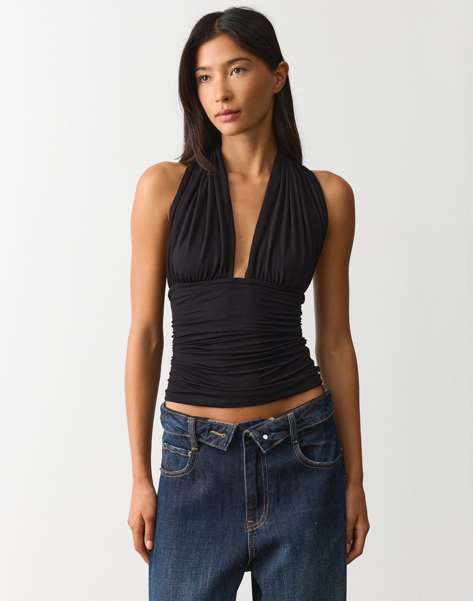Multiwear Halter V Neck Top in Black | Glassons
