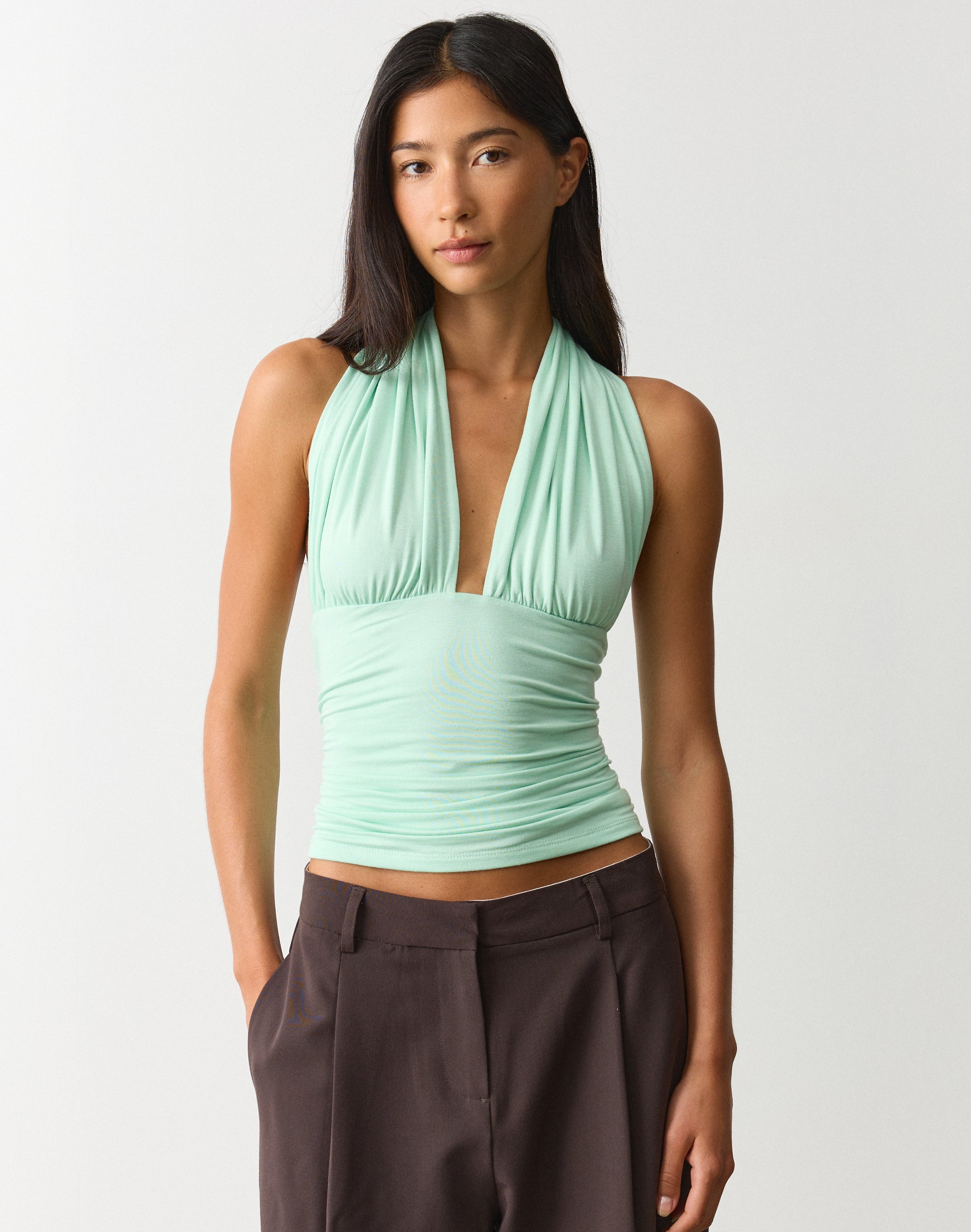 Multiwear Halter V Neck Top in Mintini | Glassons AU