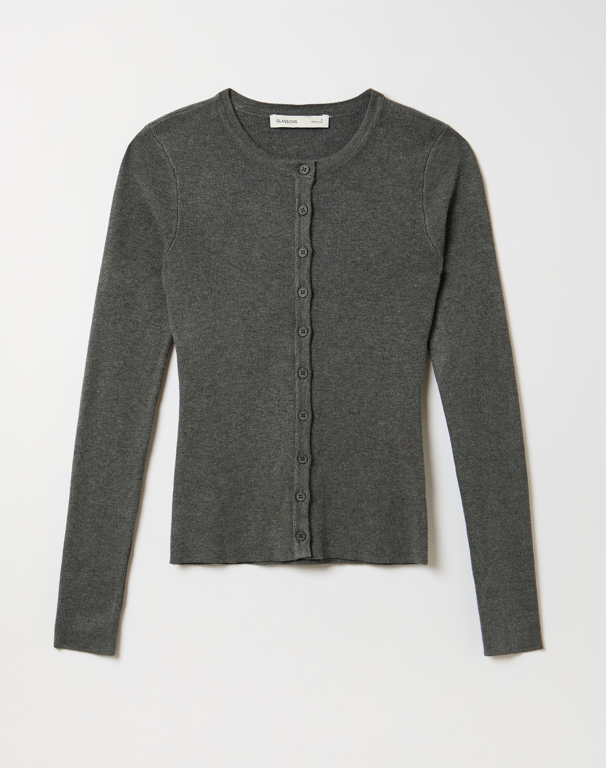 Rib Button Up Knit Cardigan in Dark Grey Marle | Glassons US display picture 1