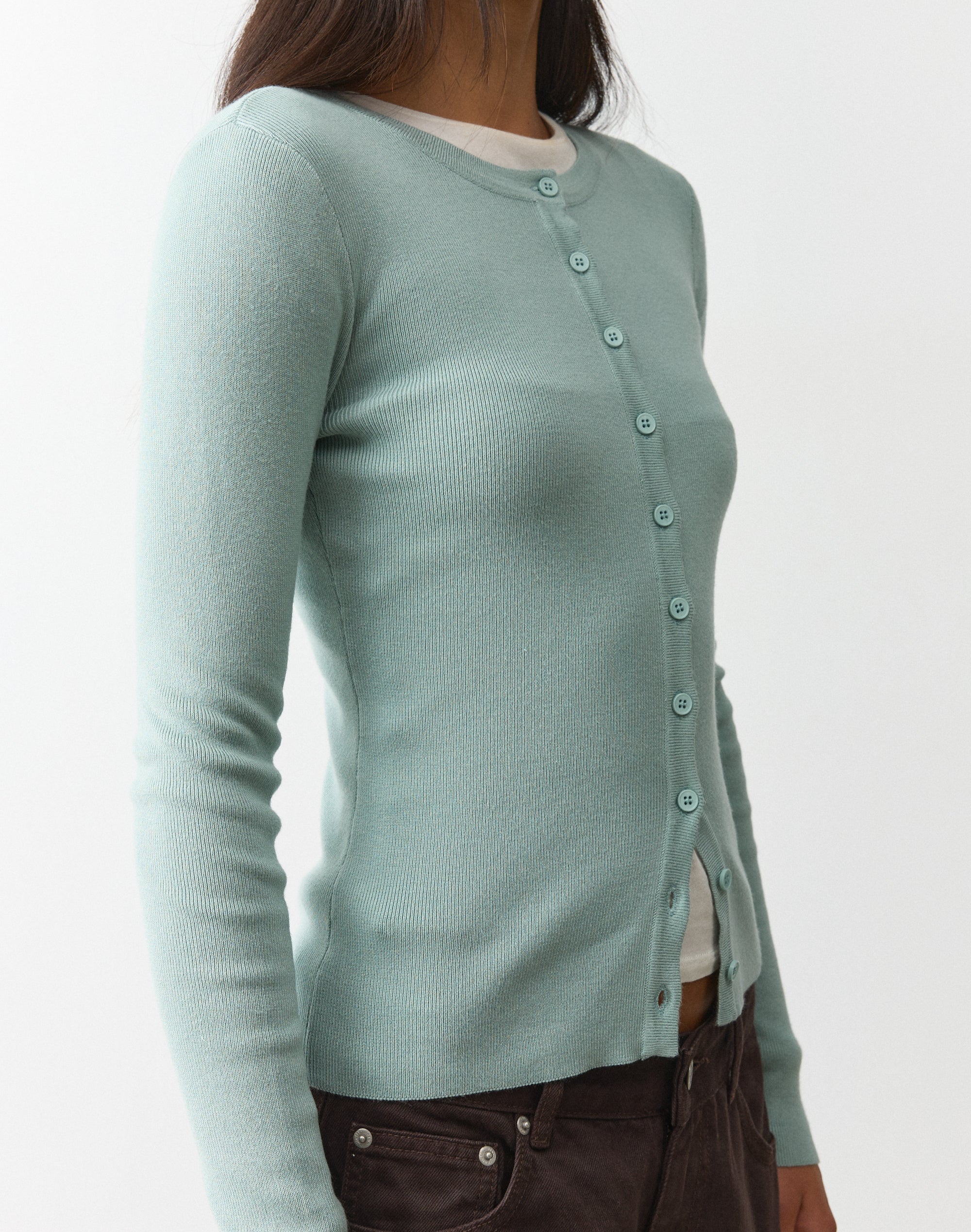 Rib Button Up Knit Cardigan in Mint Mirage | Glassons US