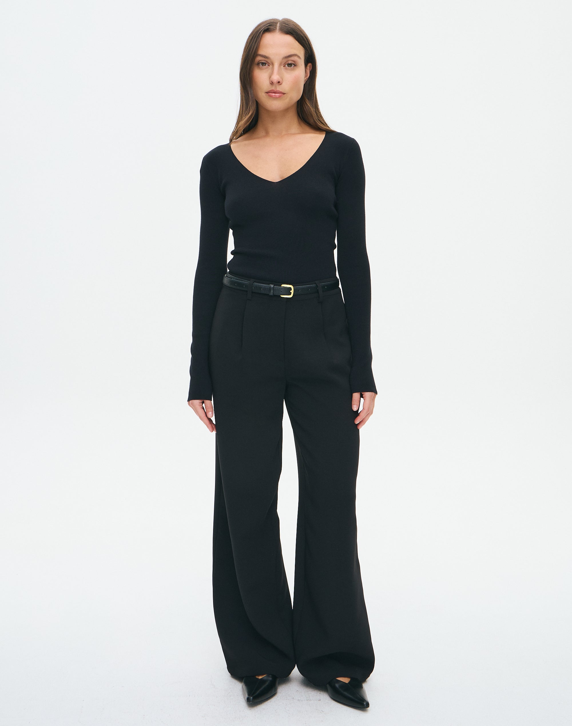 High Rise Wide Leg Tailored Pant in Black