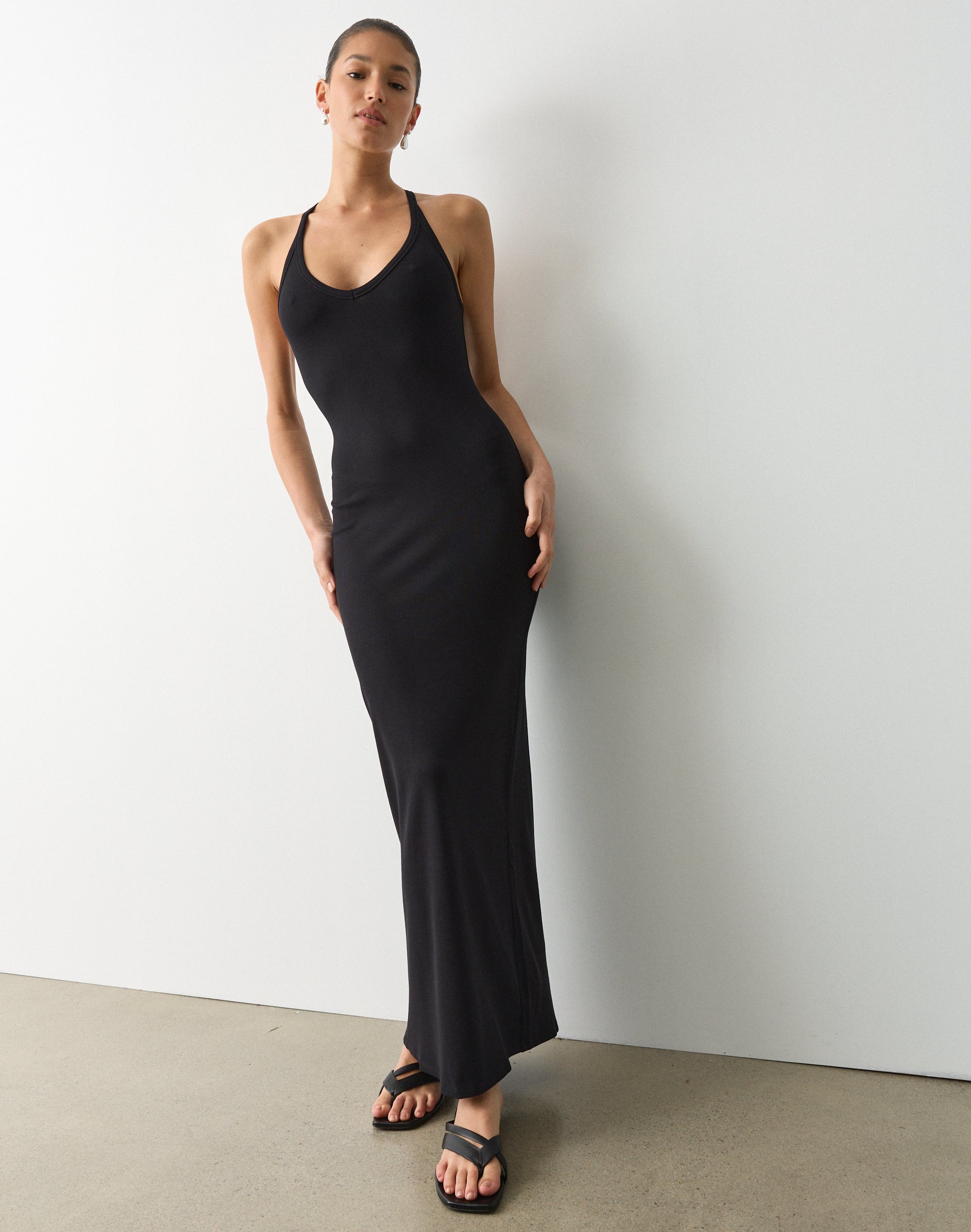 Rib V Neck Maxi Dress