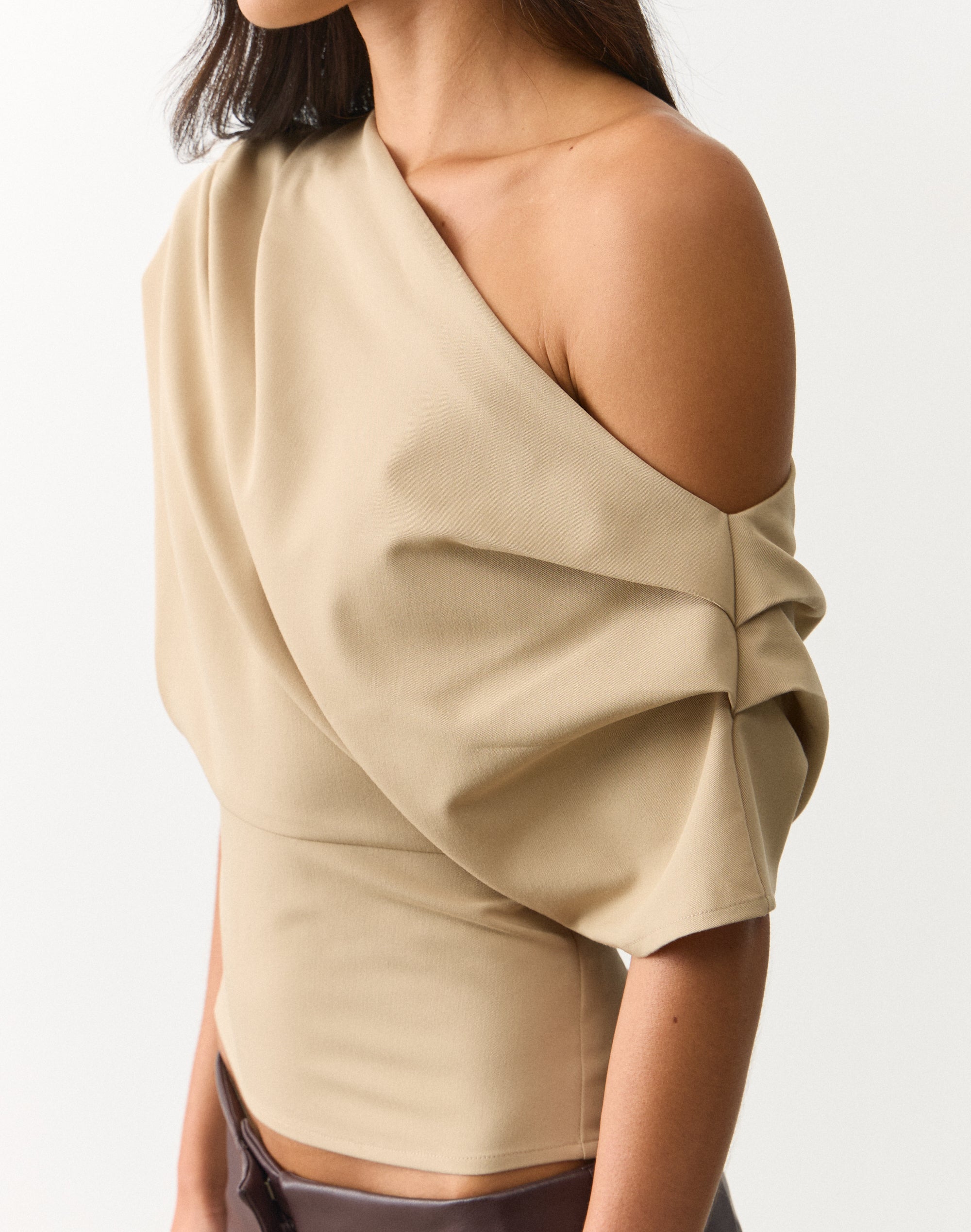 Draped Off Shoulder Top in Baked Biscuit | Glassons US