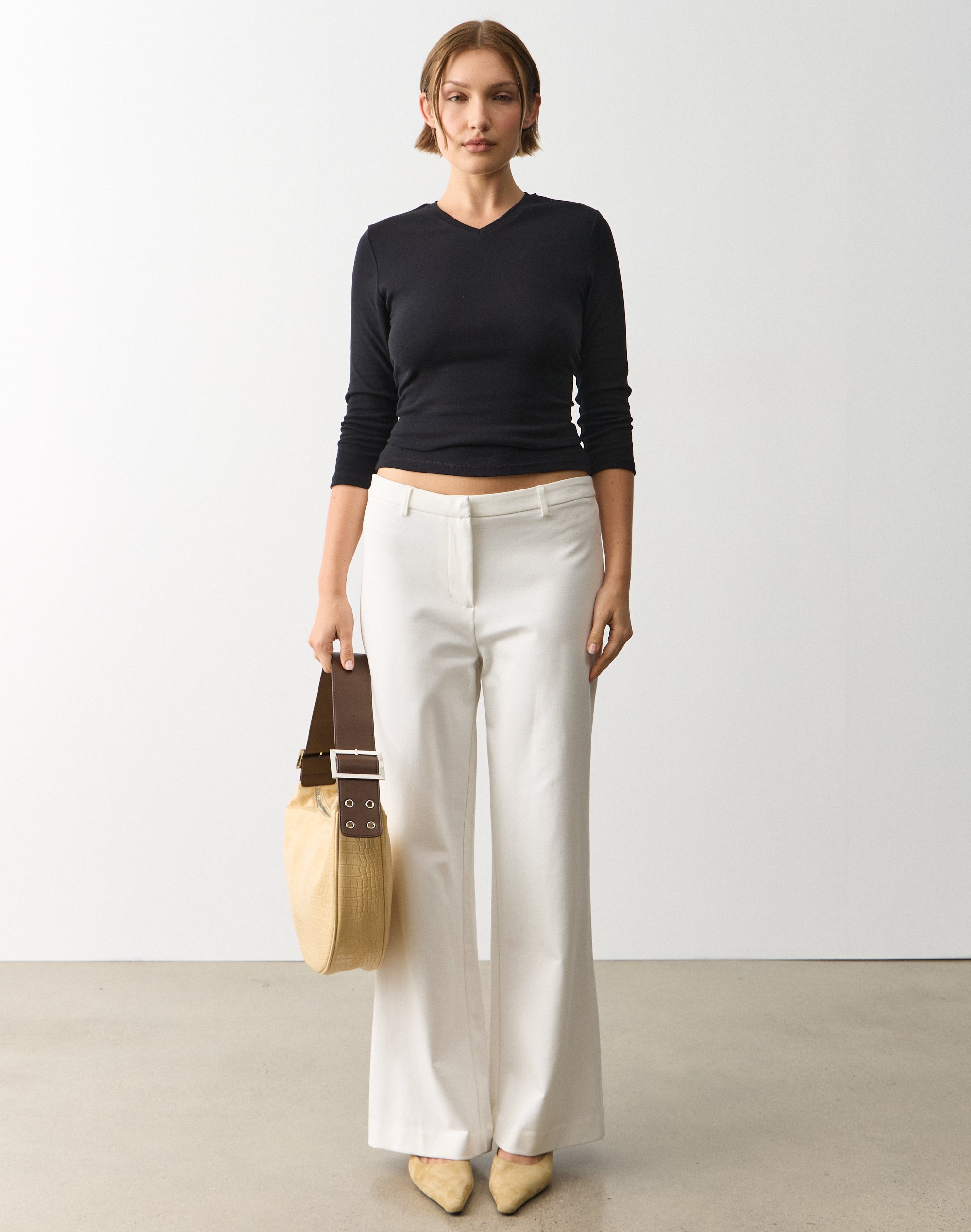 Mid Rise Tailored Ponte Pant in Milk | Glassons US