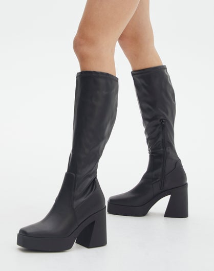 Platform Knee High Boots in Black | Glassons