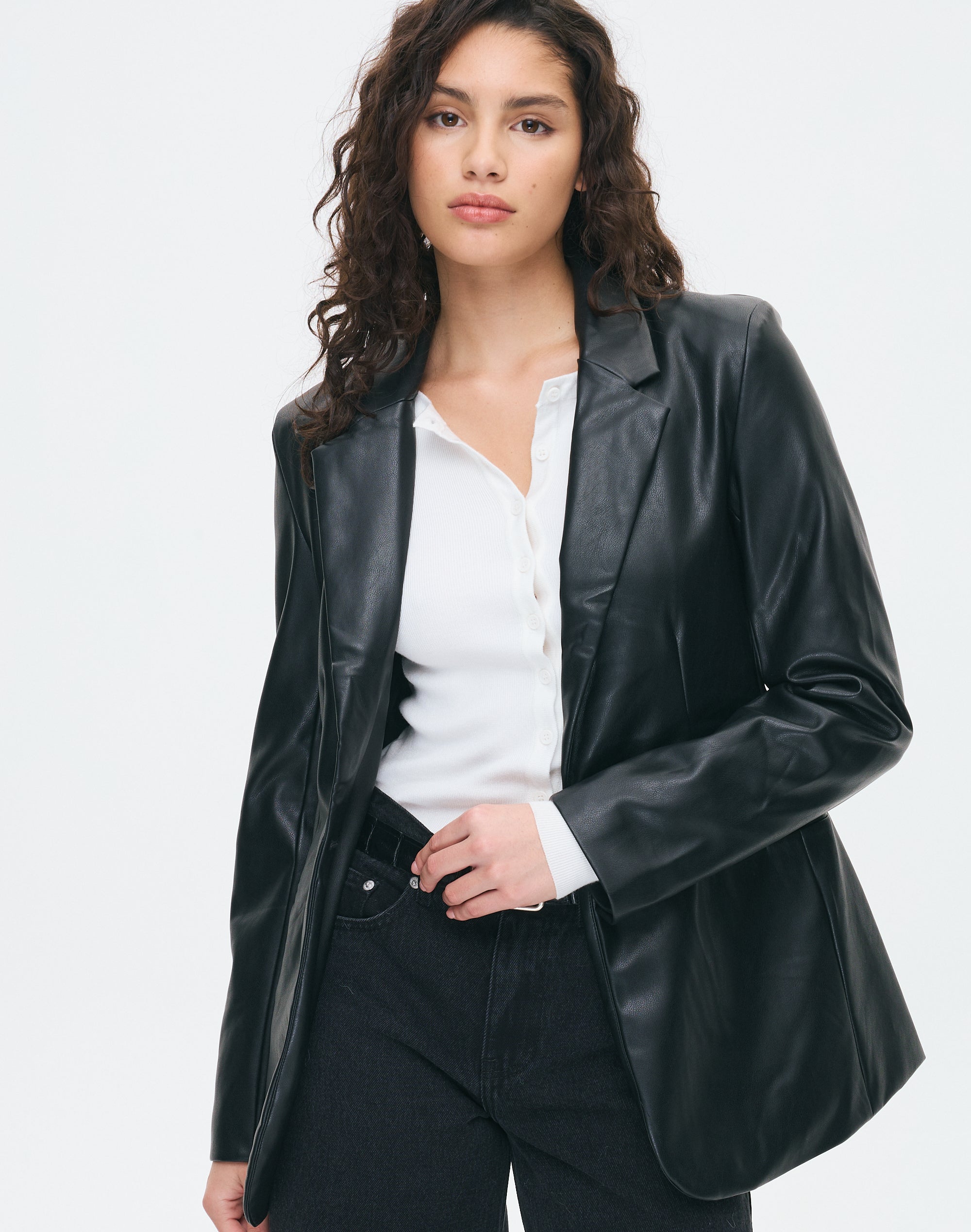 Fitted Faux Leather Blazer