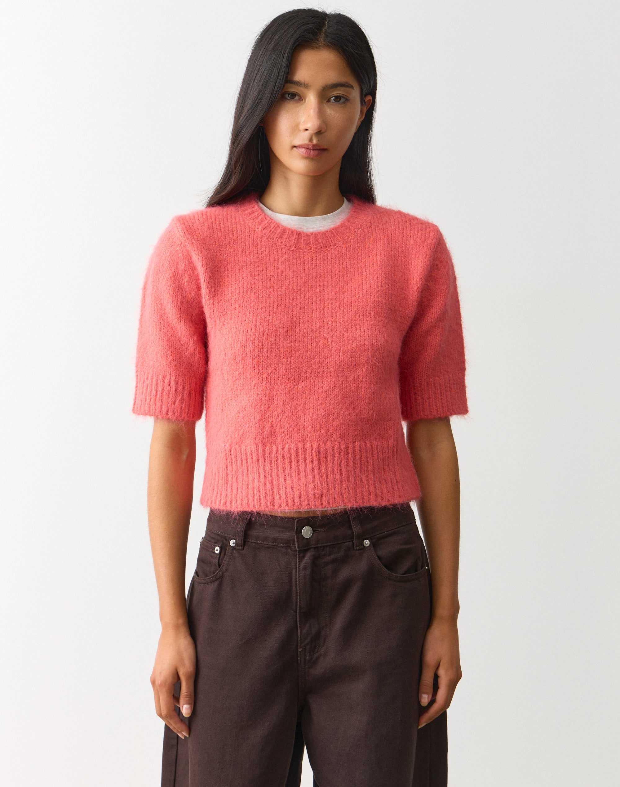 Cosy Short Sleeve Knit Top in Coral Me Maybe | Glassons US