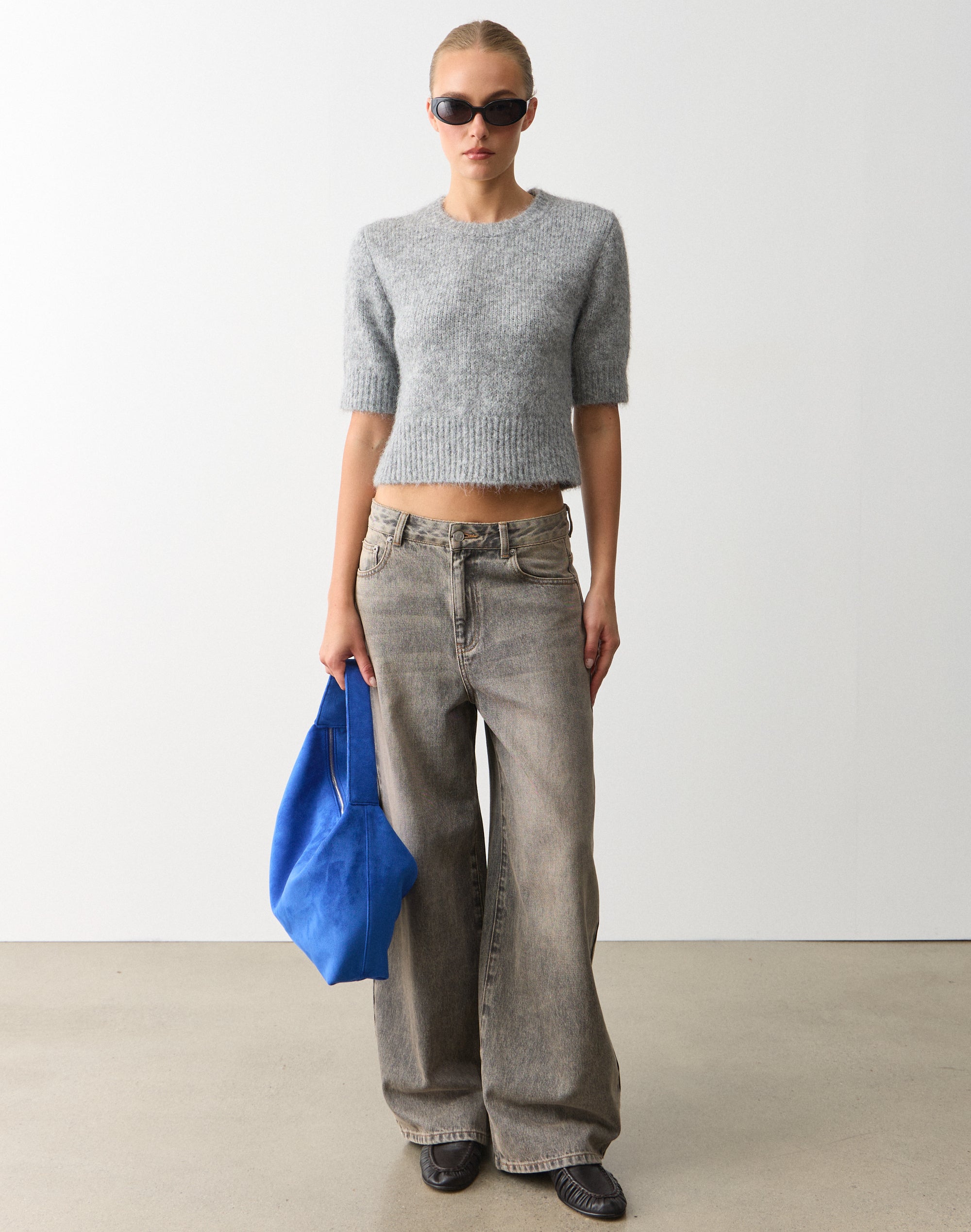 Cosy Short Sleeve Knit Top in Grey Marle | Glassons US