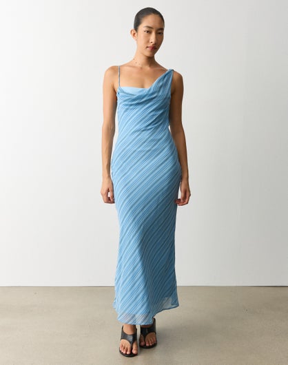 Draped Chiffon Maxi Dress in Glacial Lemarais Stripe | Glassons US