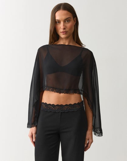 Lace Trim Chiffon Poncho