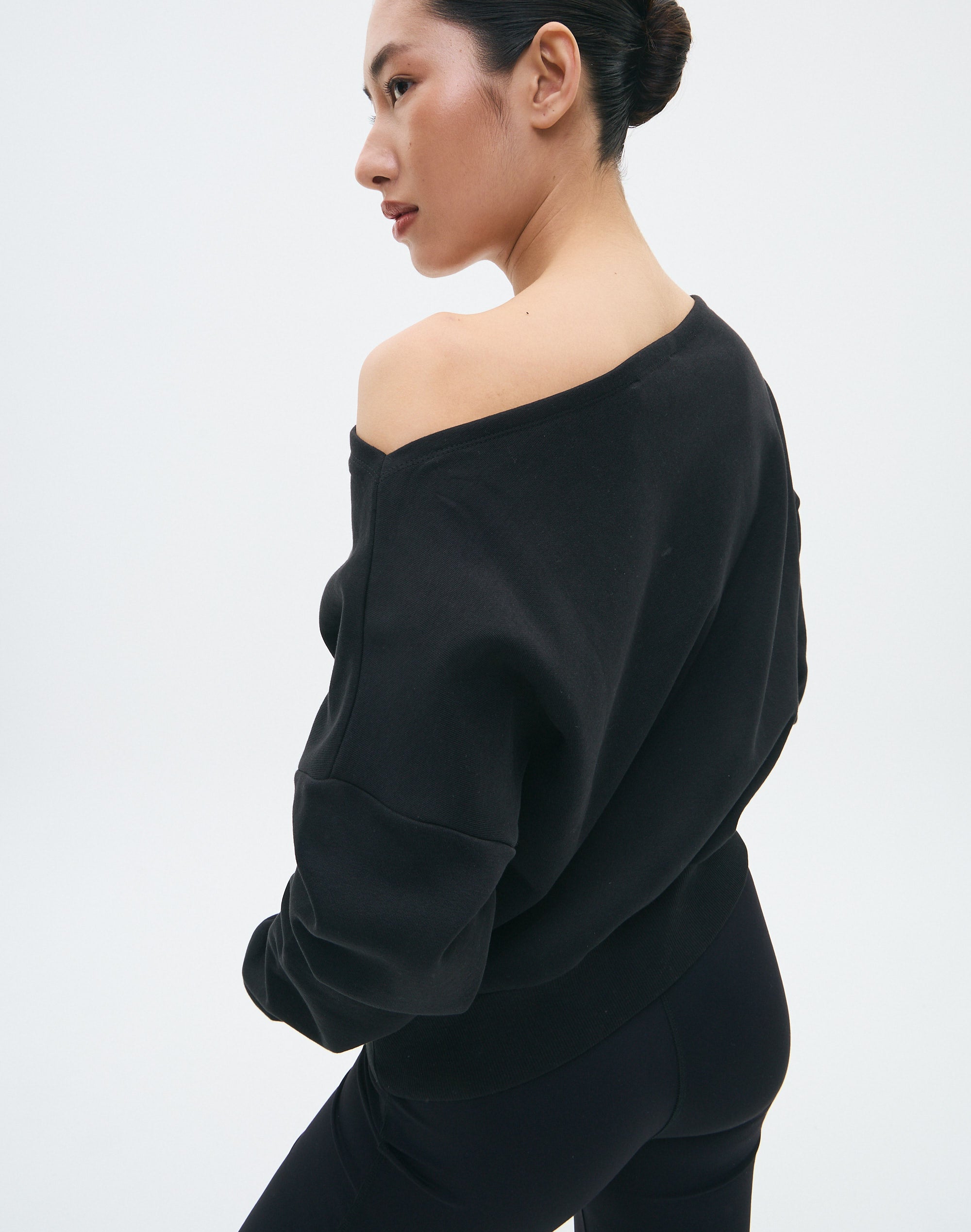 Organic Cotton Off Shoulder Sweat in Black | Glassons AU