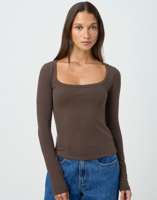 Cropped Lace Trim Long Sleeve Top in Grey Matter