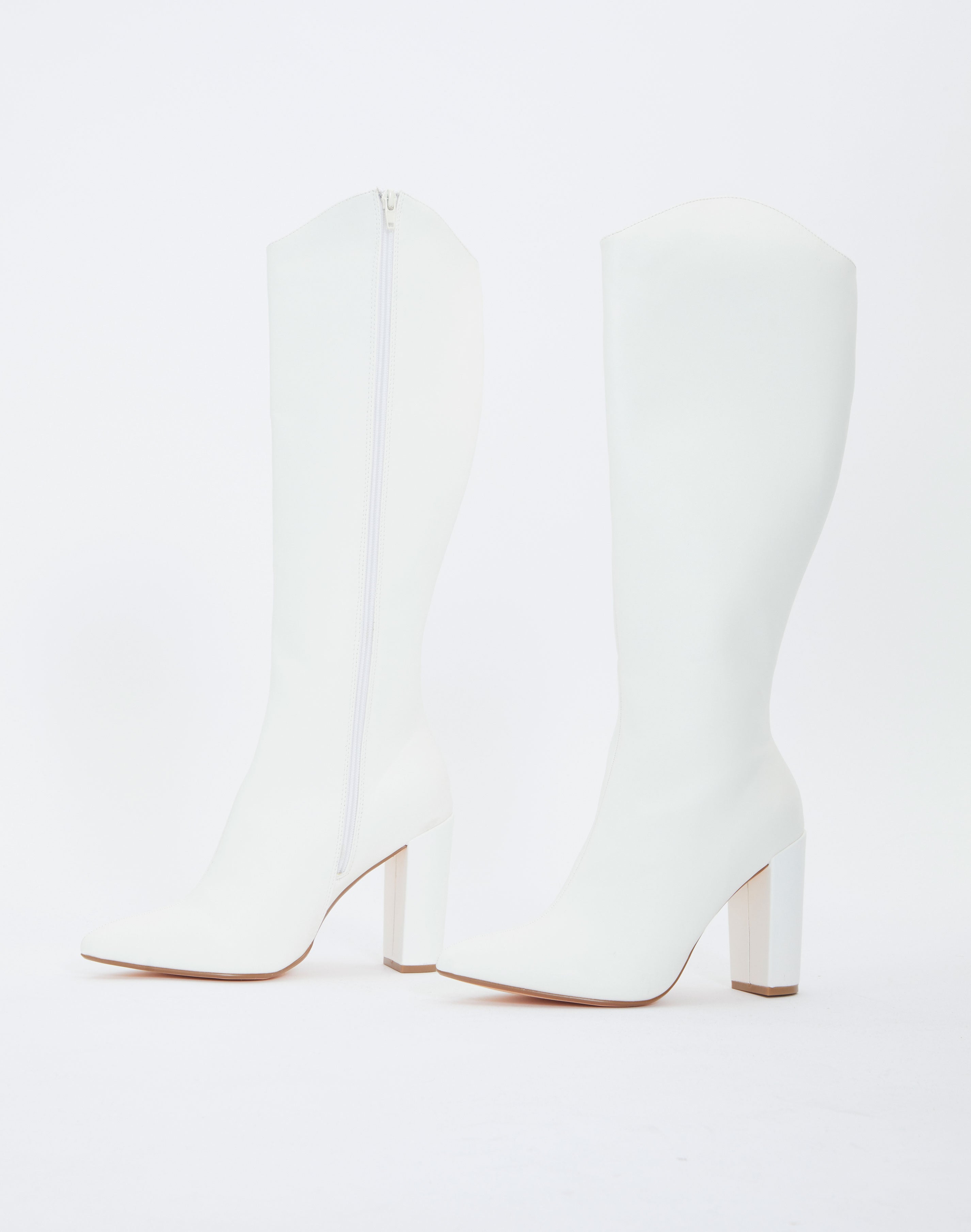 Faux Leather Knee High Boot in White 