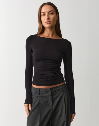 Ruched Waist Long Sleeve Top