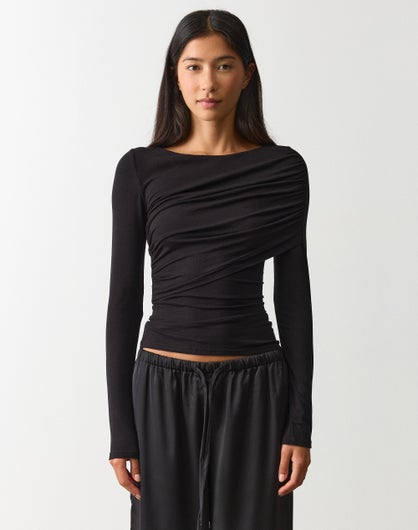 Asymmetrical Ruched Long Sleeve Top