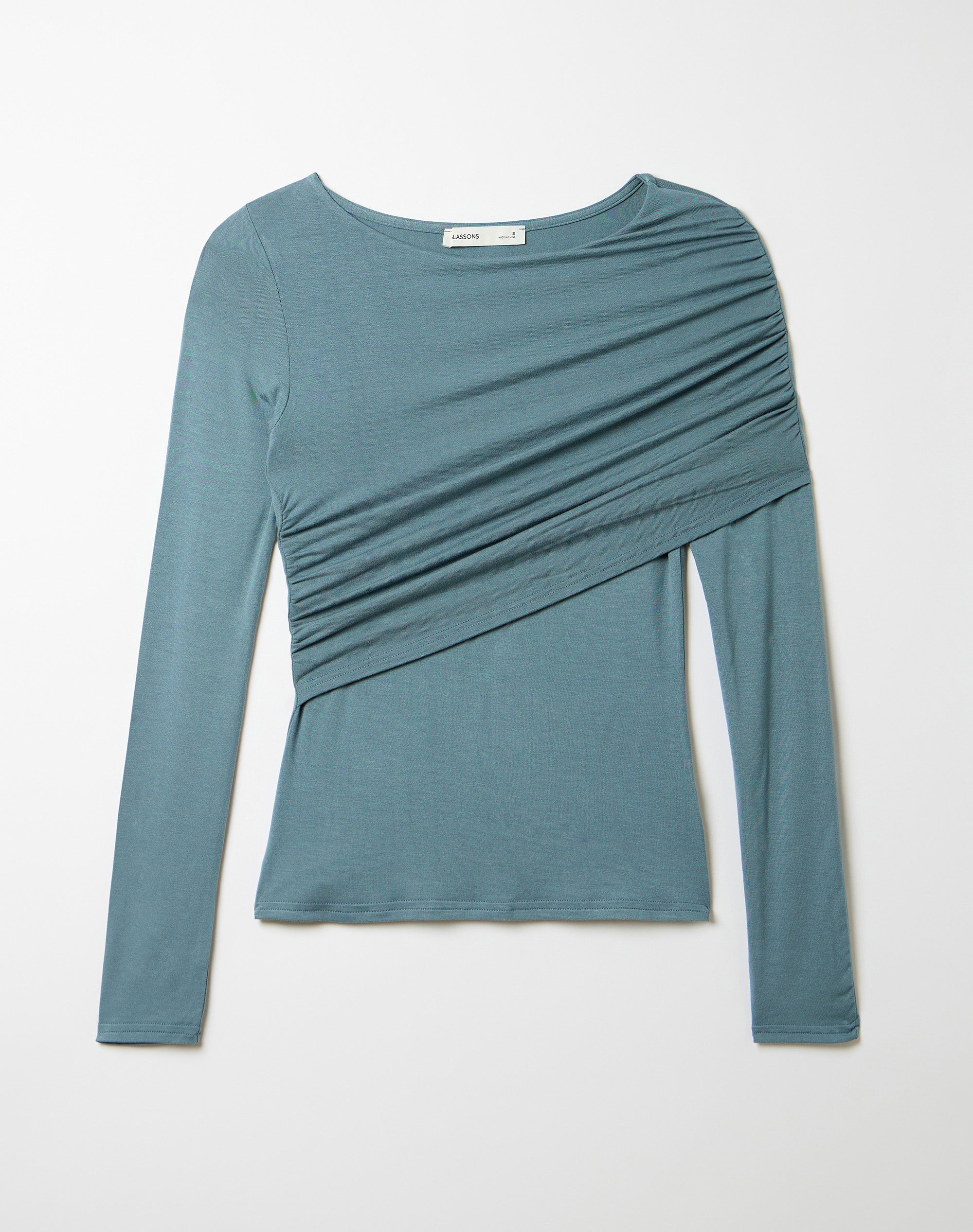 Asymmetrical Ruched Long Sleeve Top in Imperial Teal | Glassons AU