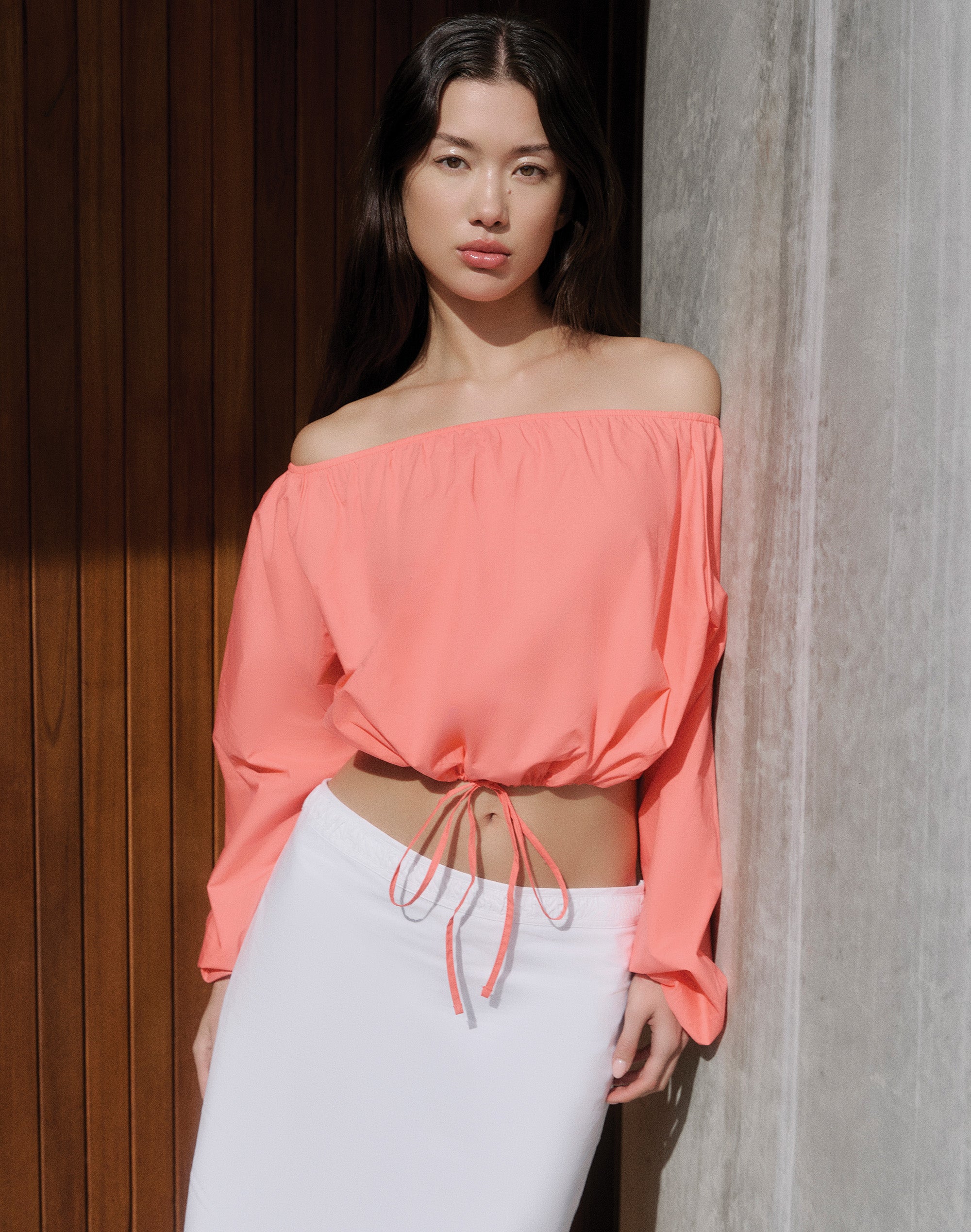 Cropped Balloon Sleeve Blouse in Coral Me Maybe | Glassons AU