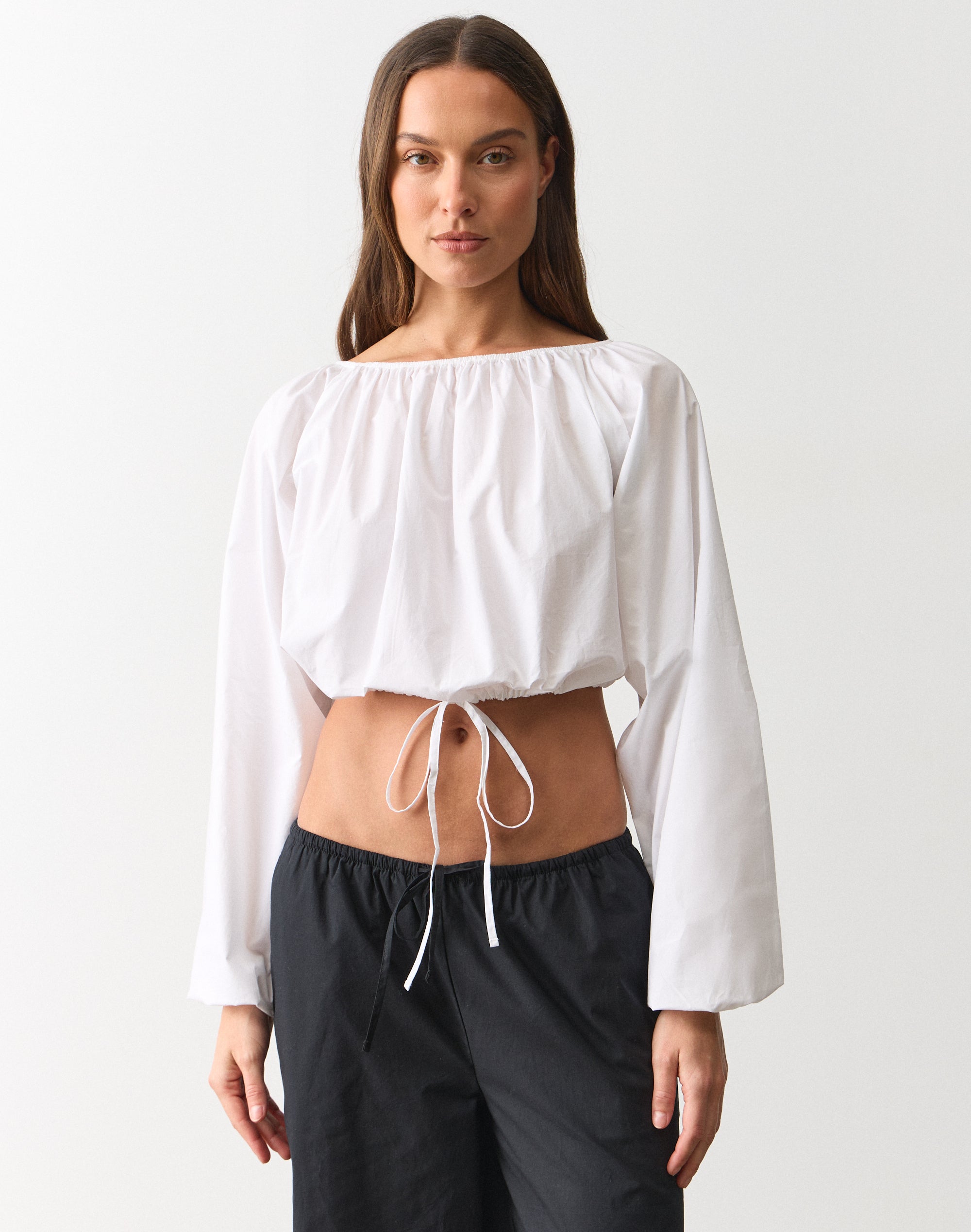 Cropped Balloon Sleeve Blouse in White | Glassons AU