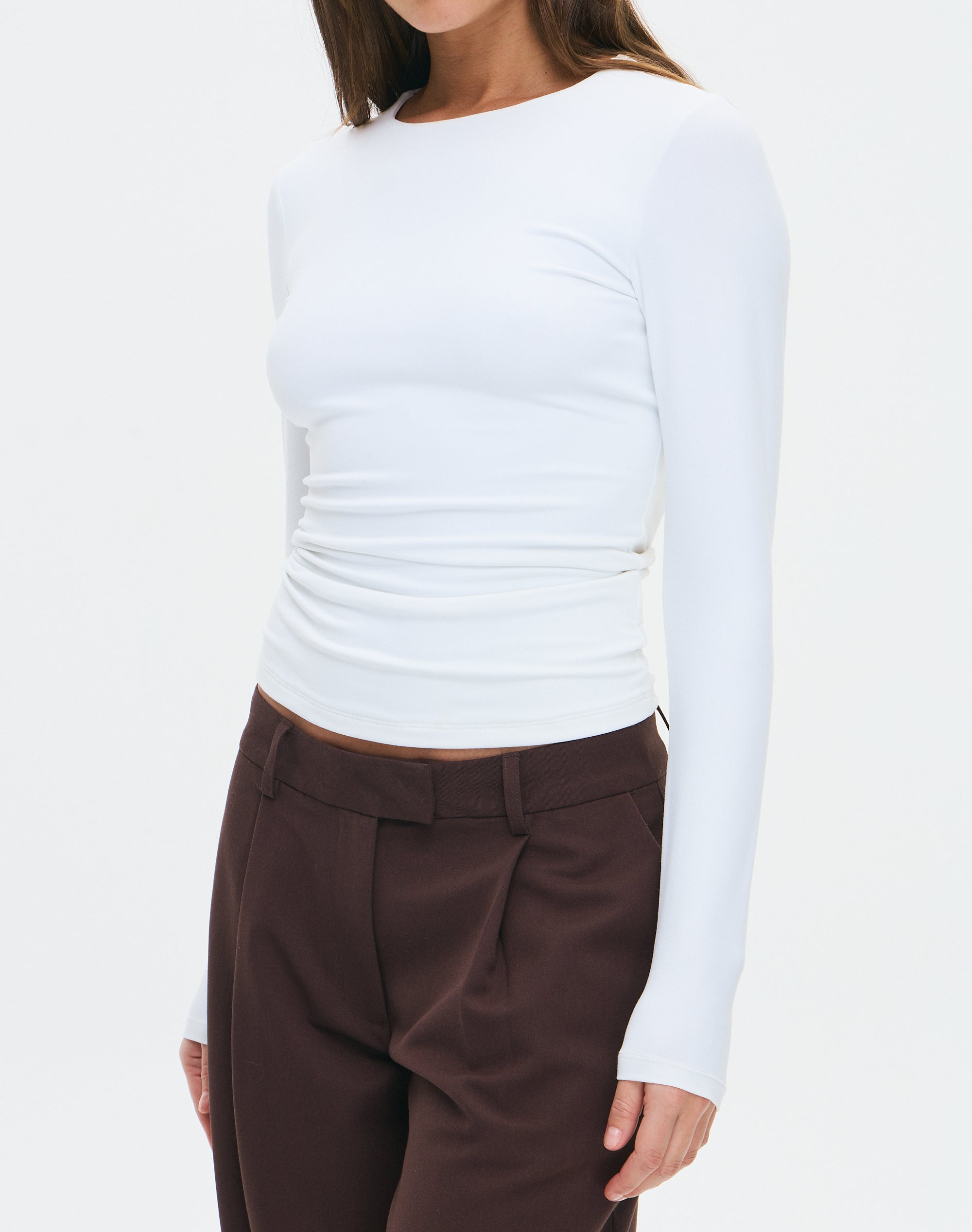 fitted white long sleeve top