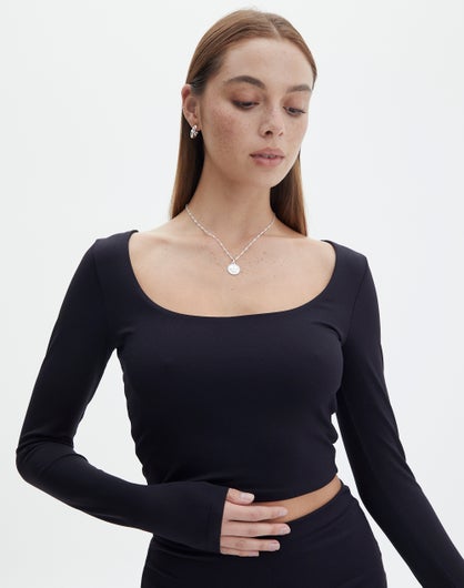 Supersoft Long Sleeve Crop Top in Black | Glassons
