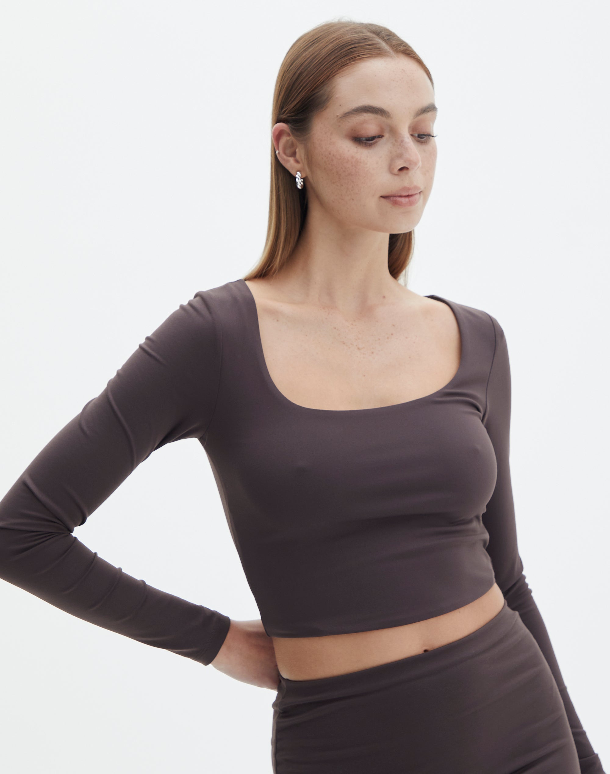 Supersoft Long Sleeve Crop Top in Brown | Glassons