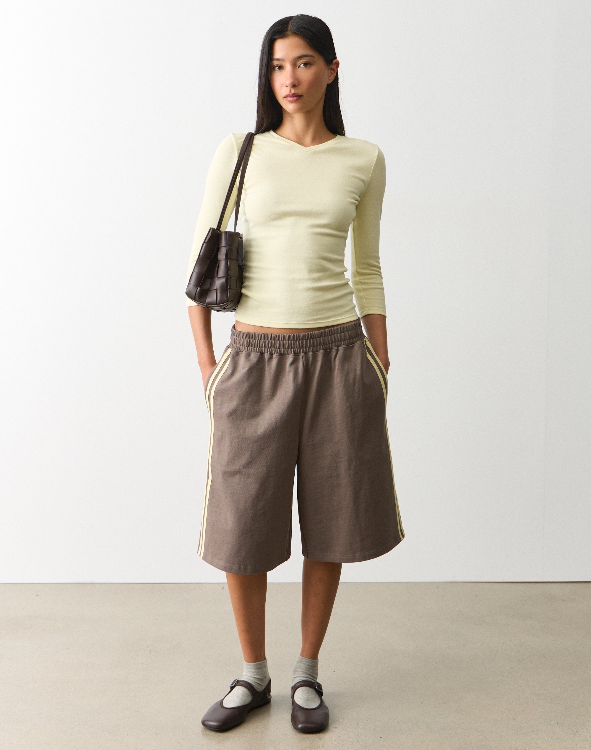 Tipped Oversized Longline Sweat Short in Smokey X Thick Shake