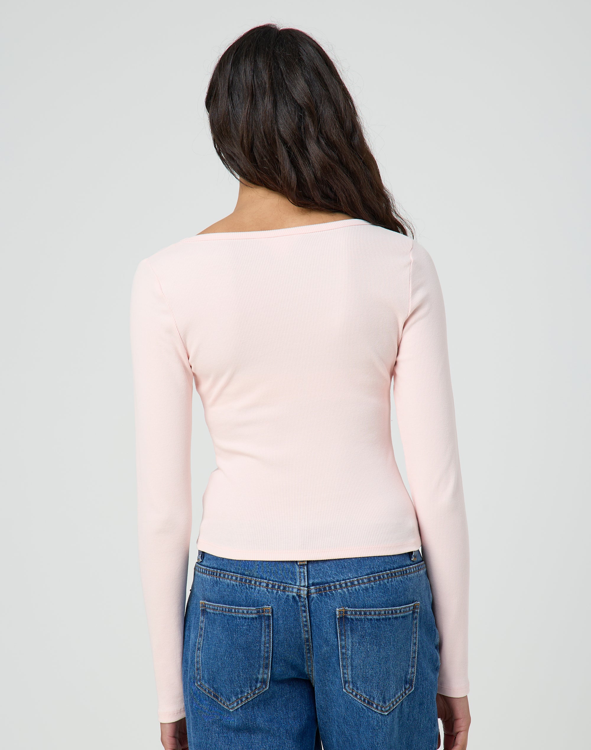 Ribbed Scoop Neck Long Sleeve Top in Stop Blushing