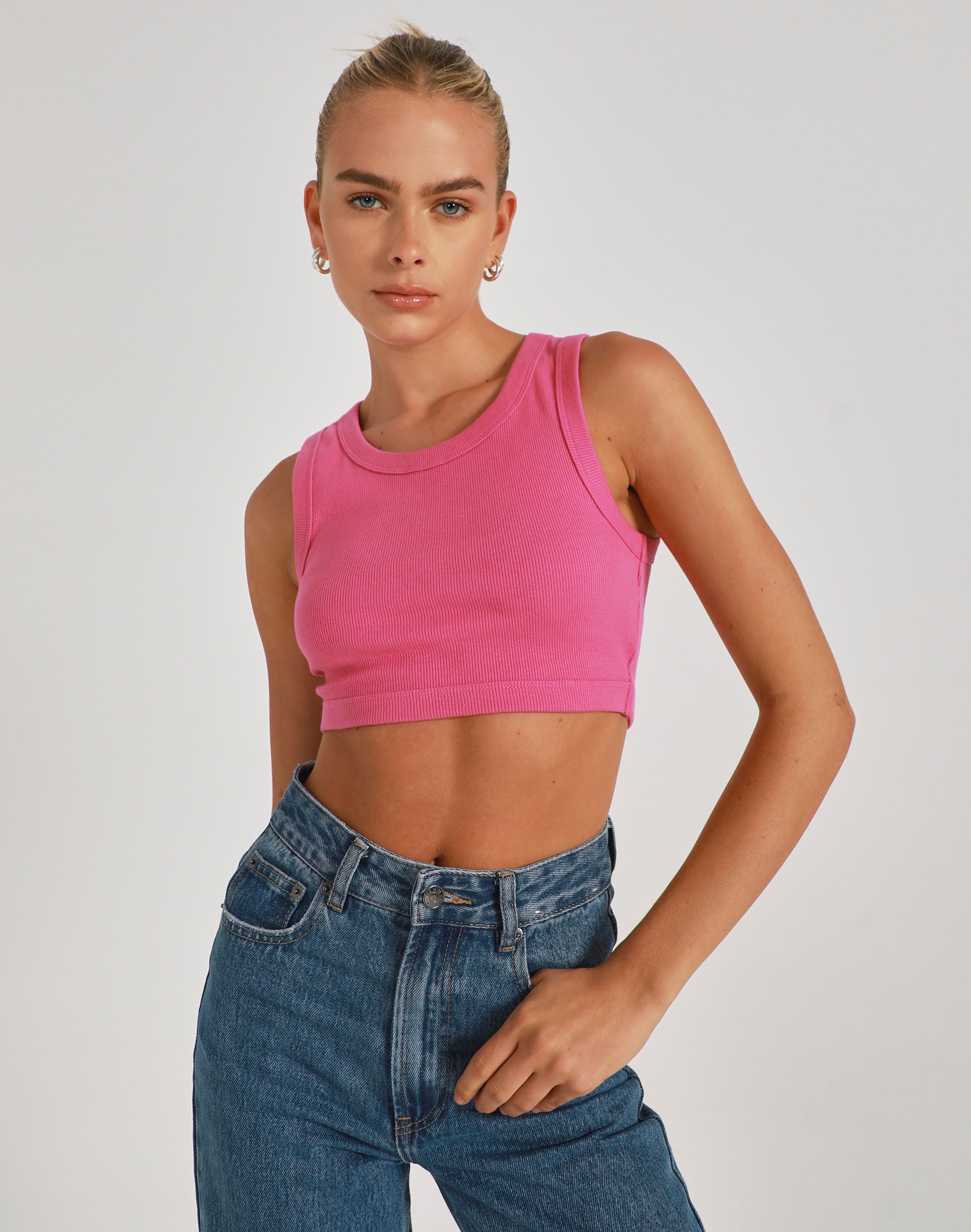 Organic Ribbed Cropped Tank in Pink | Glassons