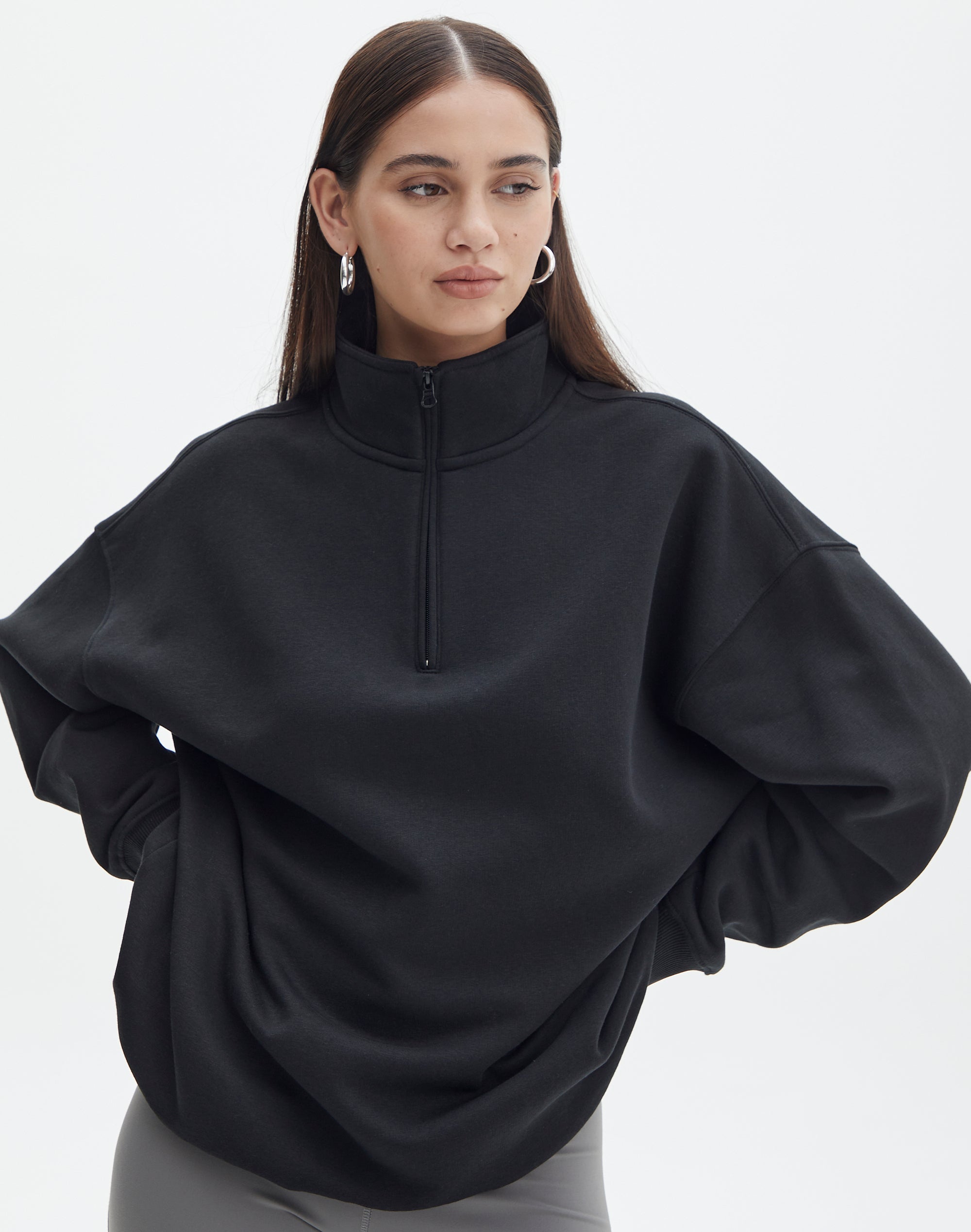Oversized Quarter Zip Sweater in Black | Glassons