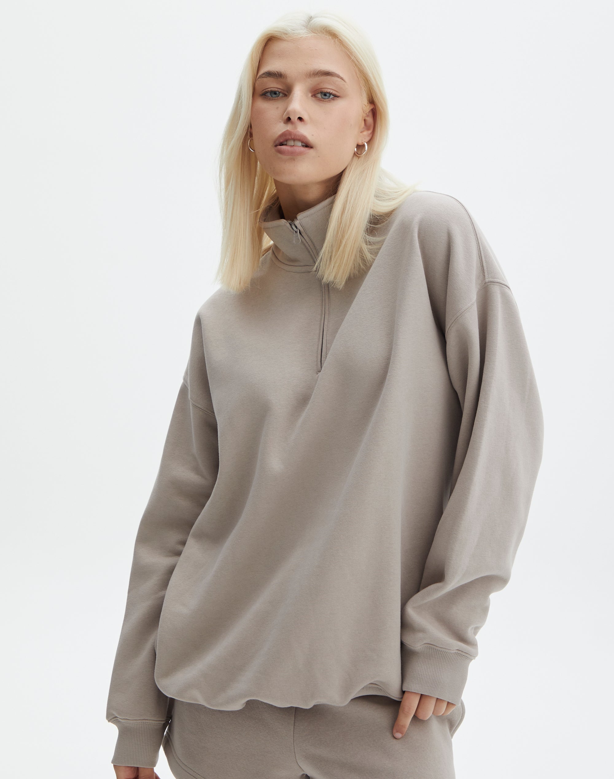 Oversized Quarter Zip Sweater in Brown | Glassons