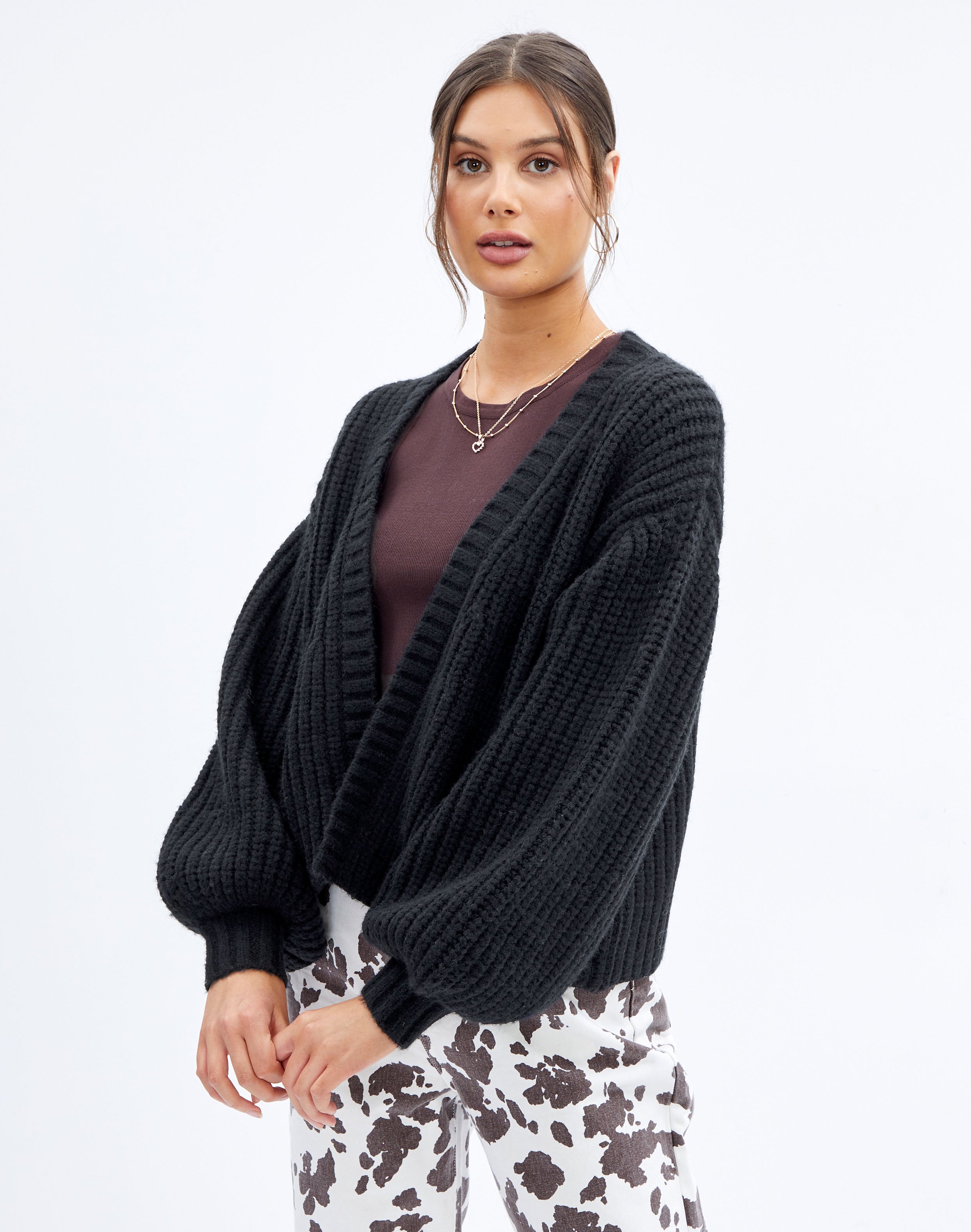 black oversized knit cardigan