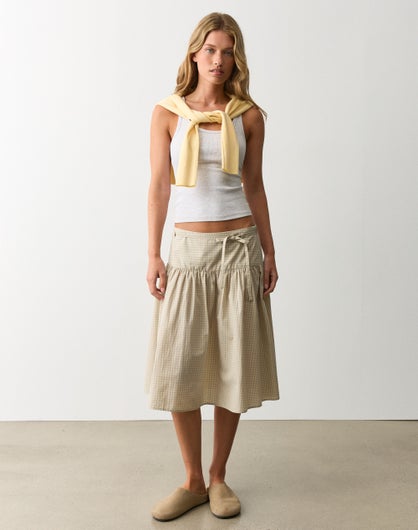 Gathered Poplin Midi Skirt