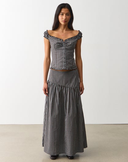Poplin Low Rise Asymmetrical Maxi Skirt