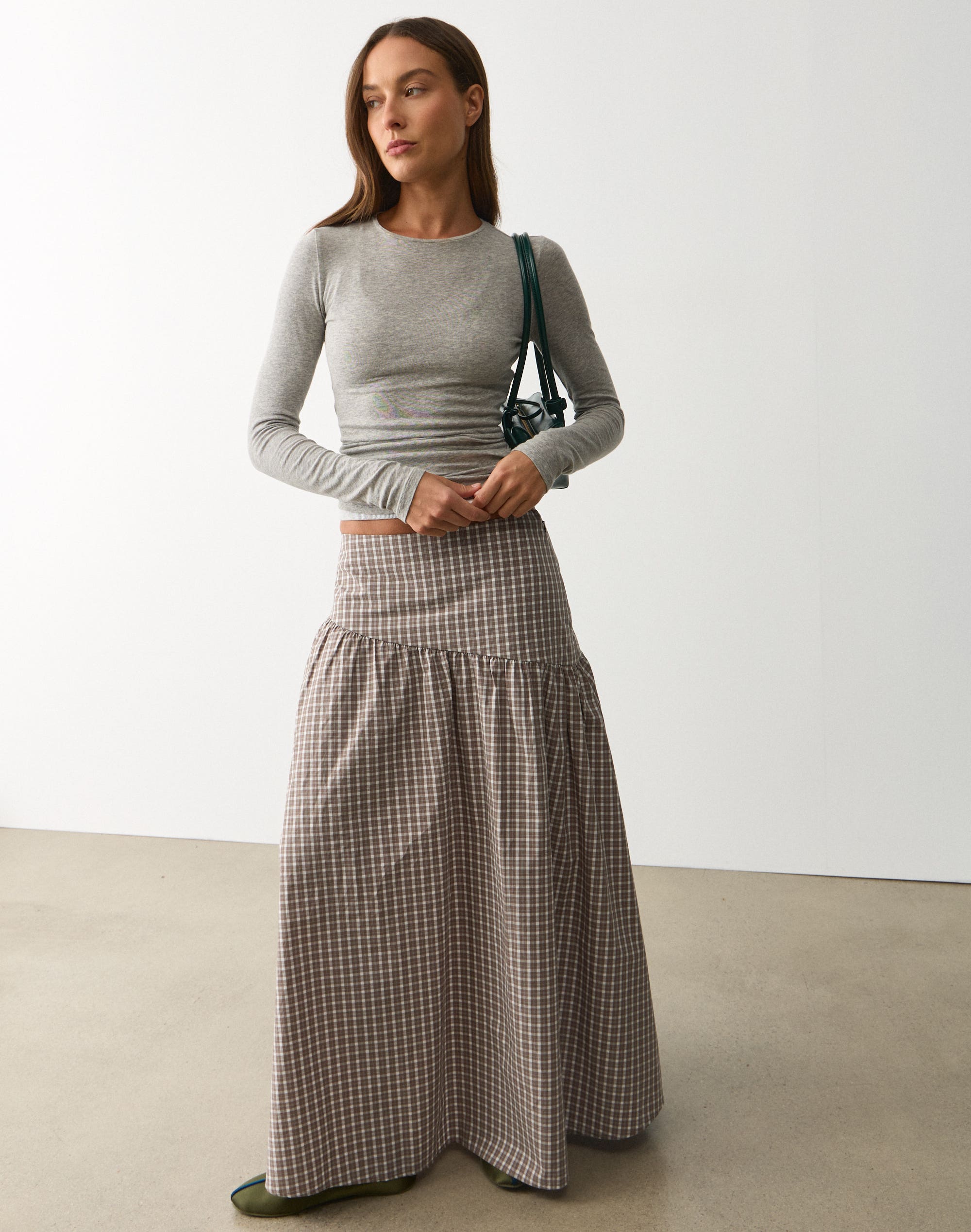 Poplin Low Rise Asymmetrical Maxi Skirt