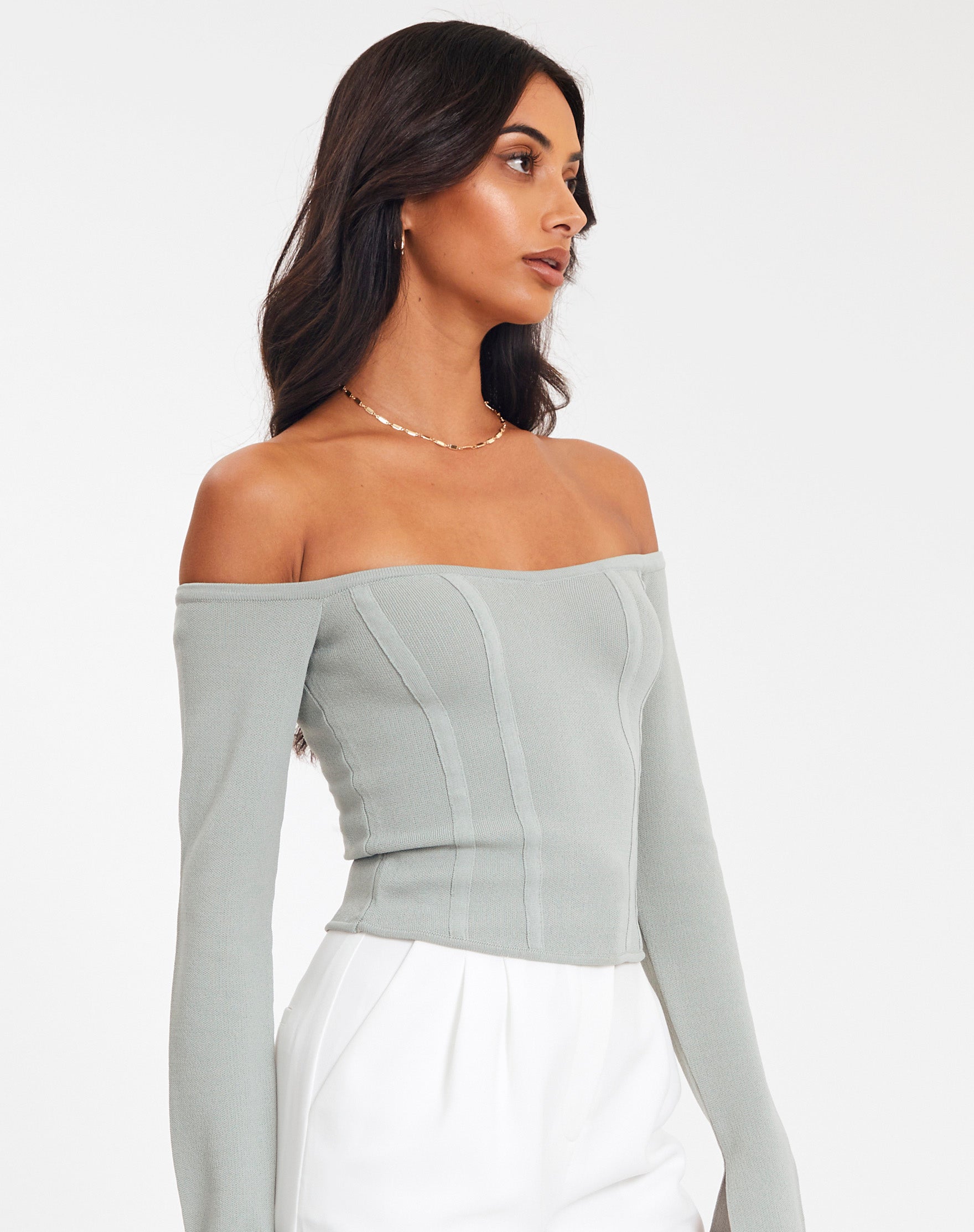 Off Shoulder Split Long Sleeve Knit in 