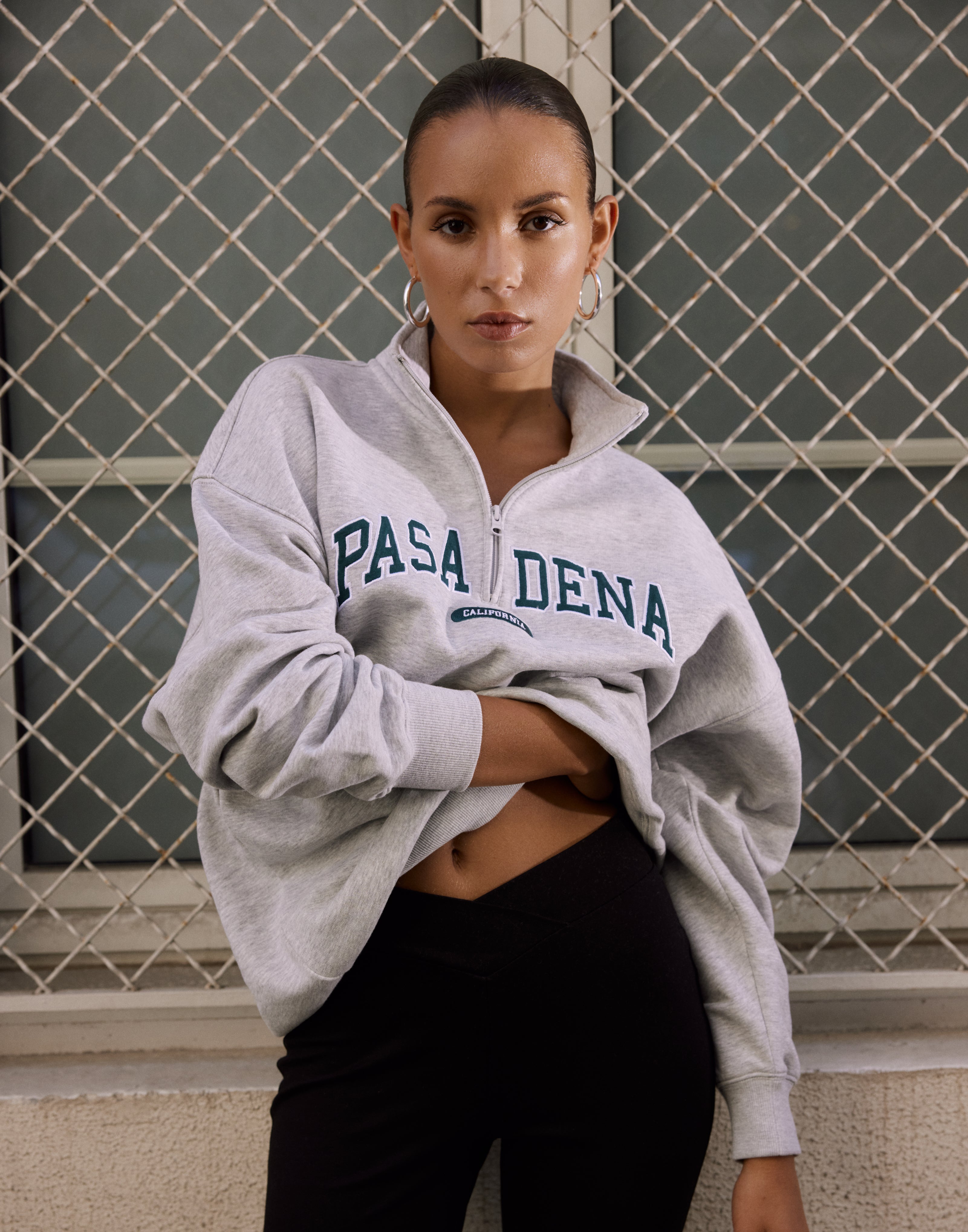 Oversized Embroidered Quarter Zip Sweater in Print | Glassons