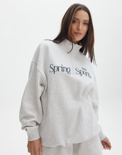 Oversized Embroidered Quarter Zip Sweater in Spring Sports/ Snow Marle ...