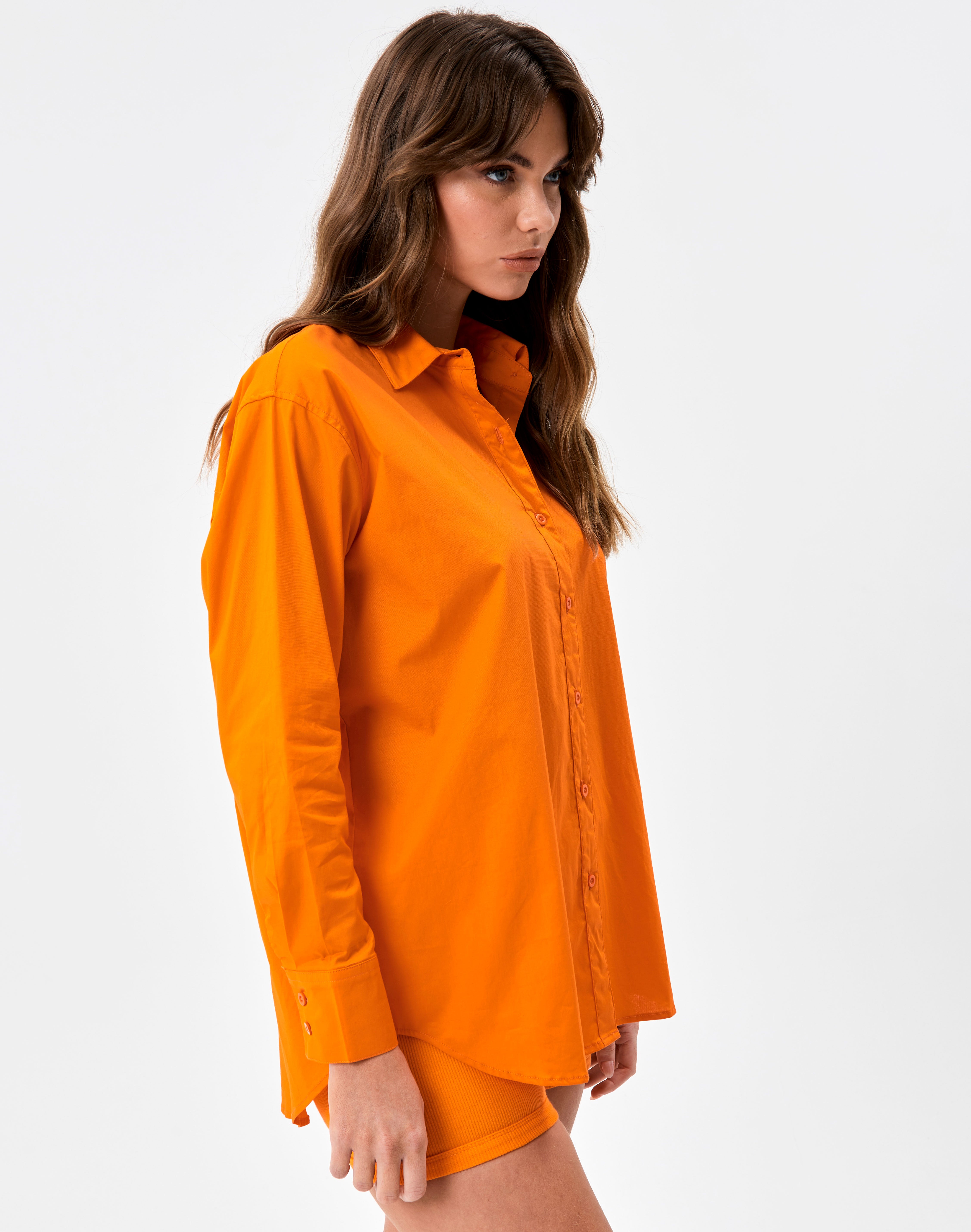 Oversized Cotton Shirt in Orange | Glassons
